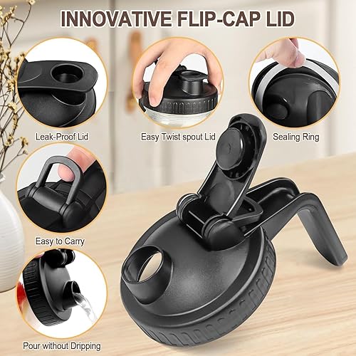 Miniatura 3 de Jarra de vidrio con tapa, 2 cuartos (64 onzas), jarra de agua de boca ancha, frasco hermético y a prueba de fugas, recipiente de vidrio resistente