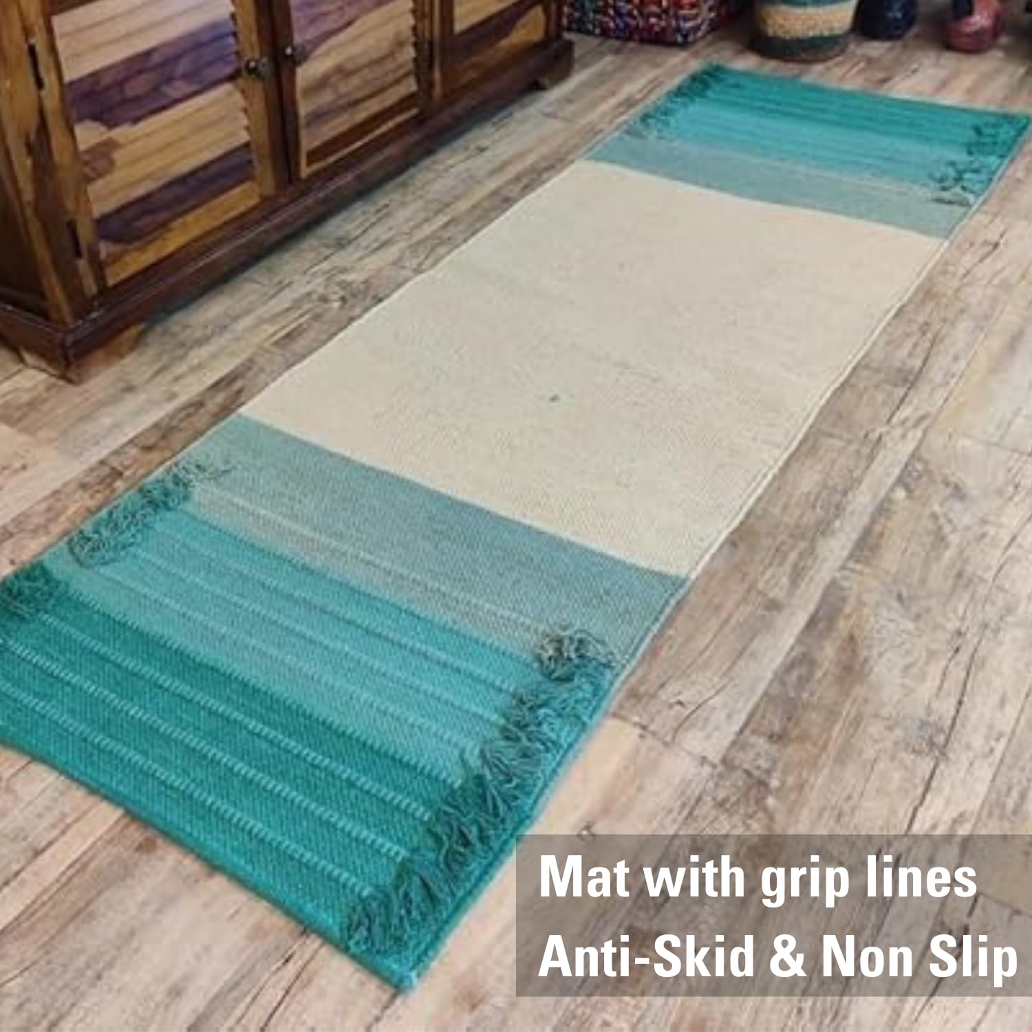 Tapete de yoga de algodón 100% orgánico antideslizante – Alfombra ecológica tejida a mano – Antideslizante y gruesa para el ejercicio diario en casa – Cómoda extra larga – 24 x 72 5