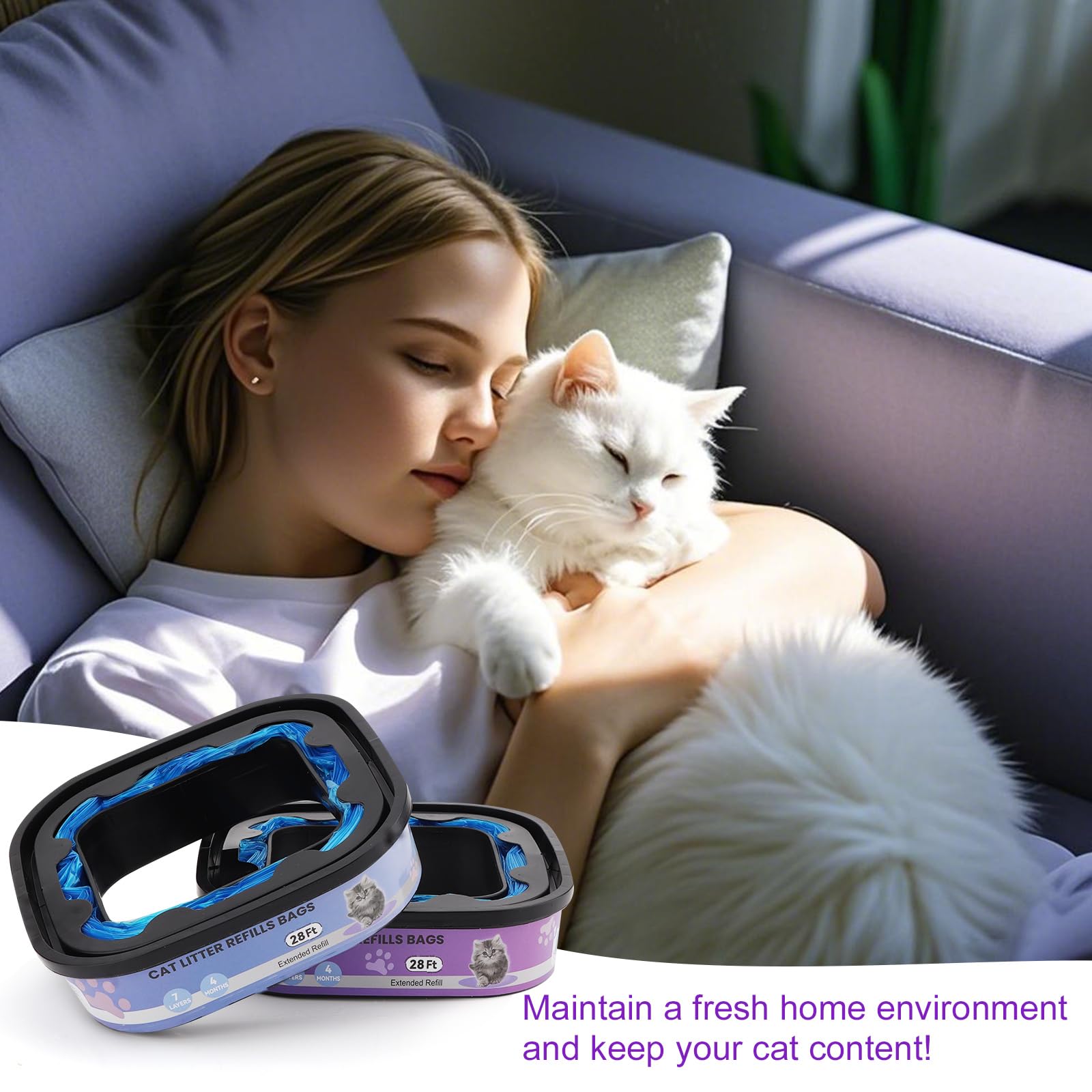 compatibles Litter Genie Standard, Plus,XL,Style para Cubos de Arena para Gatos, Bolsas de Recambio para Arena para Gatos, Control Superior de olores,8.5M, Paquete de 2 Piezas