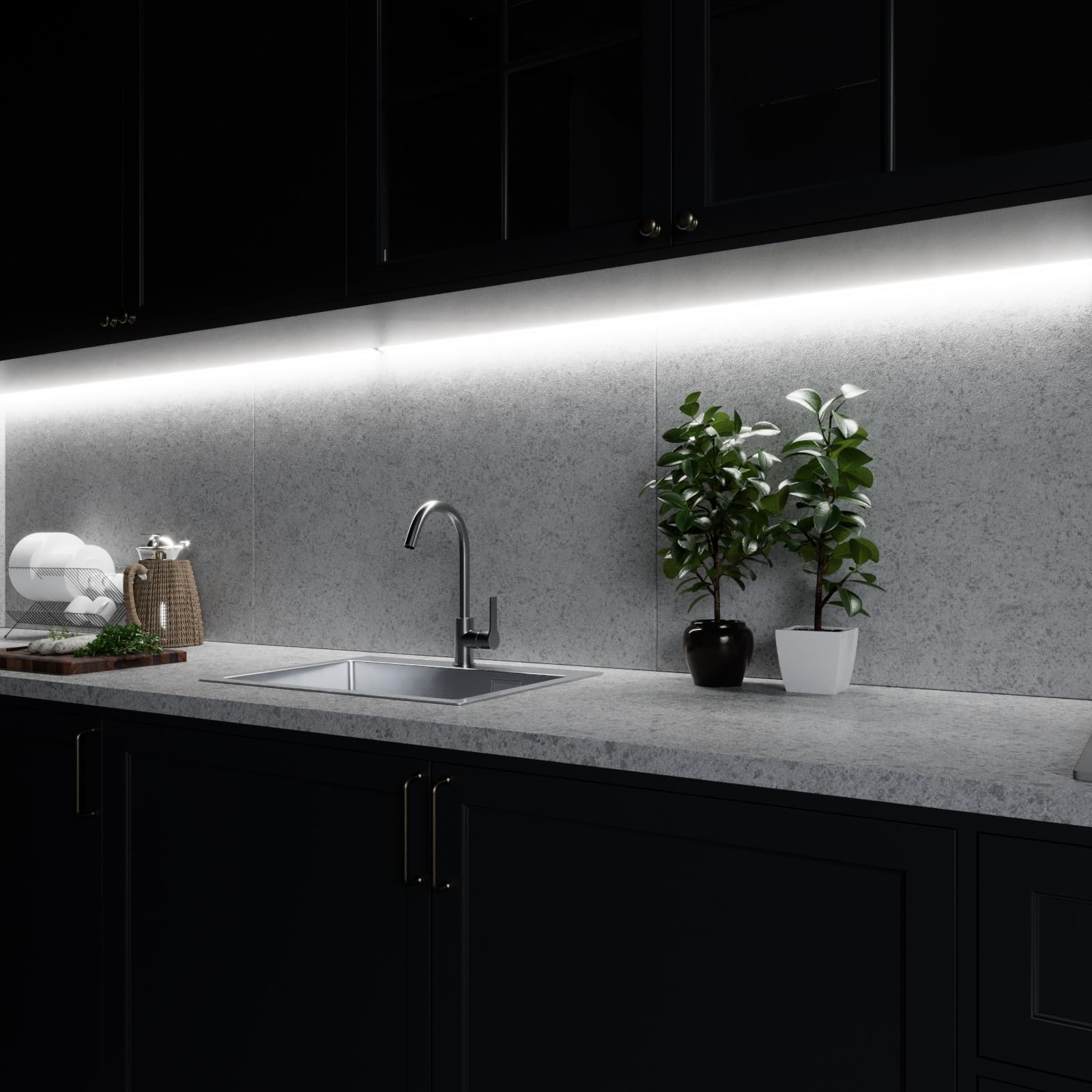 QLS LED Unterbauleuchte 120 cm 4000K mit Hand Sweep Sensor Neutralweiß | Ideal für Küche, Schränke und Regale, berührungslose Steuerung per Handbewegung, energiesparende 12V LED-Technologie