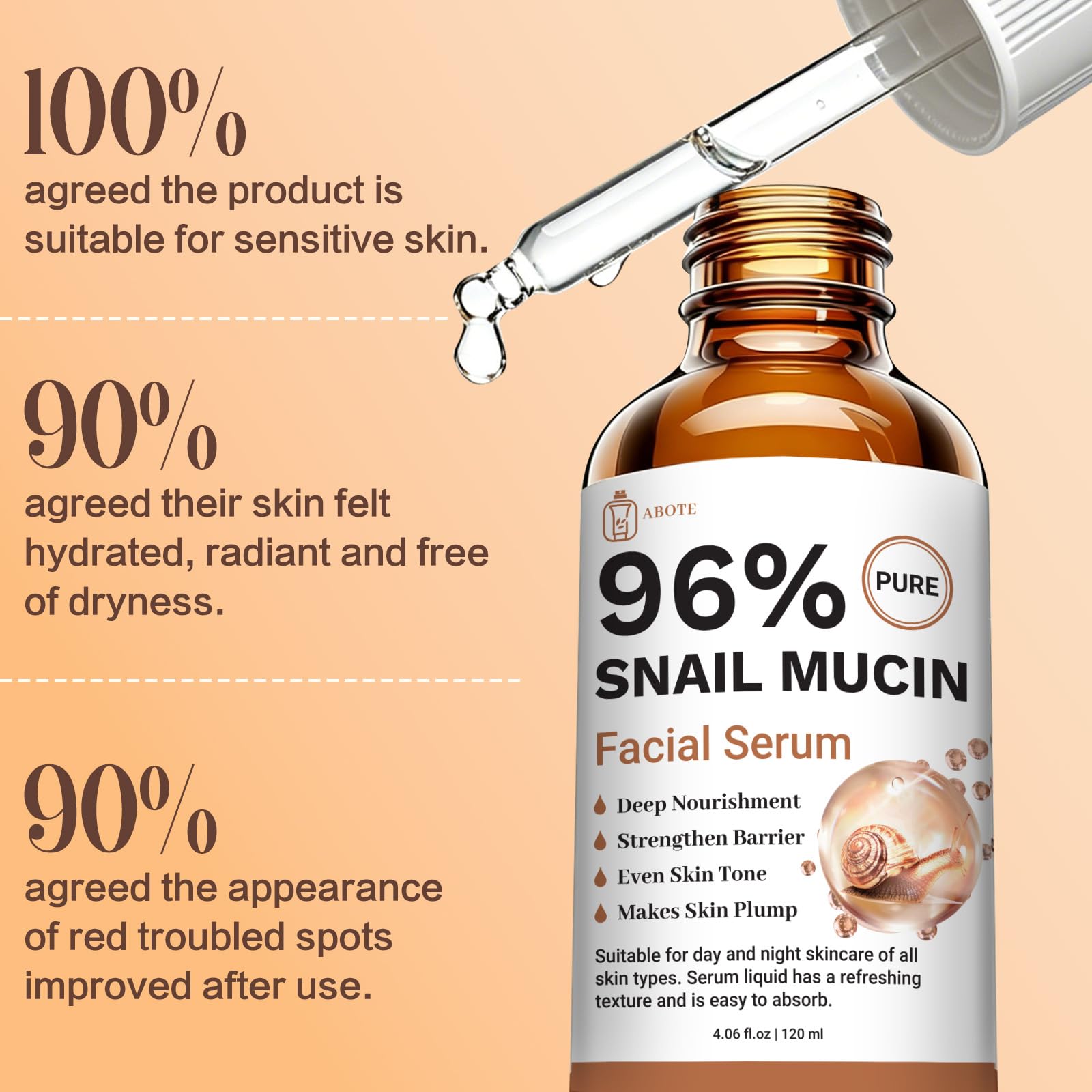ABOTE Snail Mucin Face Serum 120ml with 96% Snail Filtrate