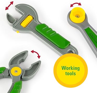 John Deere Deluxe Talking Toolbelt - 7-Piece Kids Tool Set - Interactive Construction Toys - Interactive Toddler Tools Playset - Green - 7 Count - Preschool Toys Ages 2 Years and Up