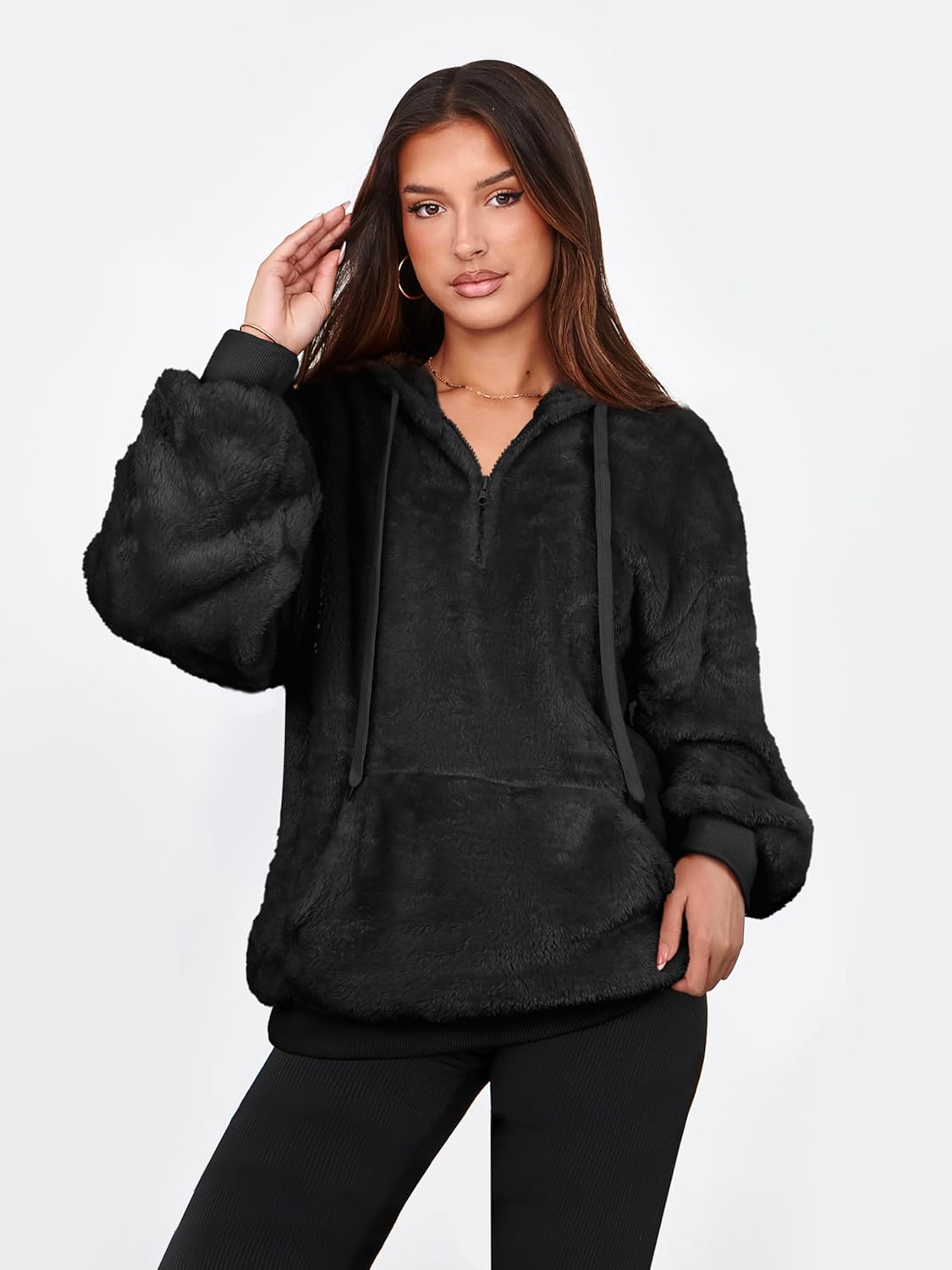 NIeyook Sherpa Fleece Hoodies for Women Fuzzy Oversized Zip up Hoodie with Pockets Casual Pullover Hooded Sweatshirt - Image 2