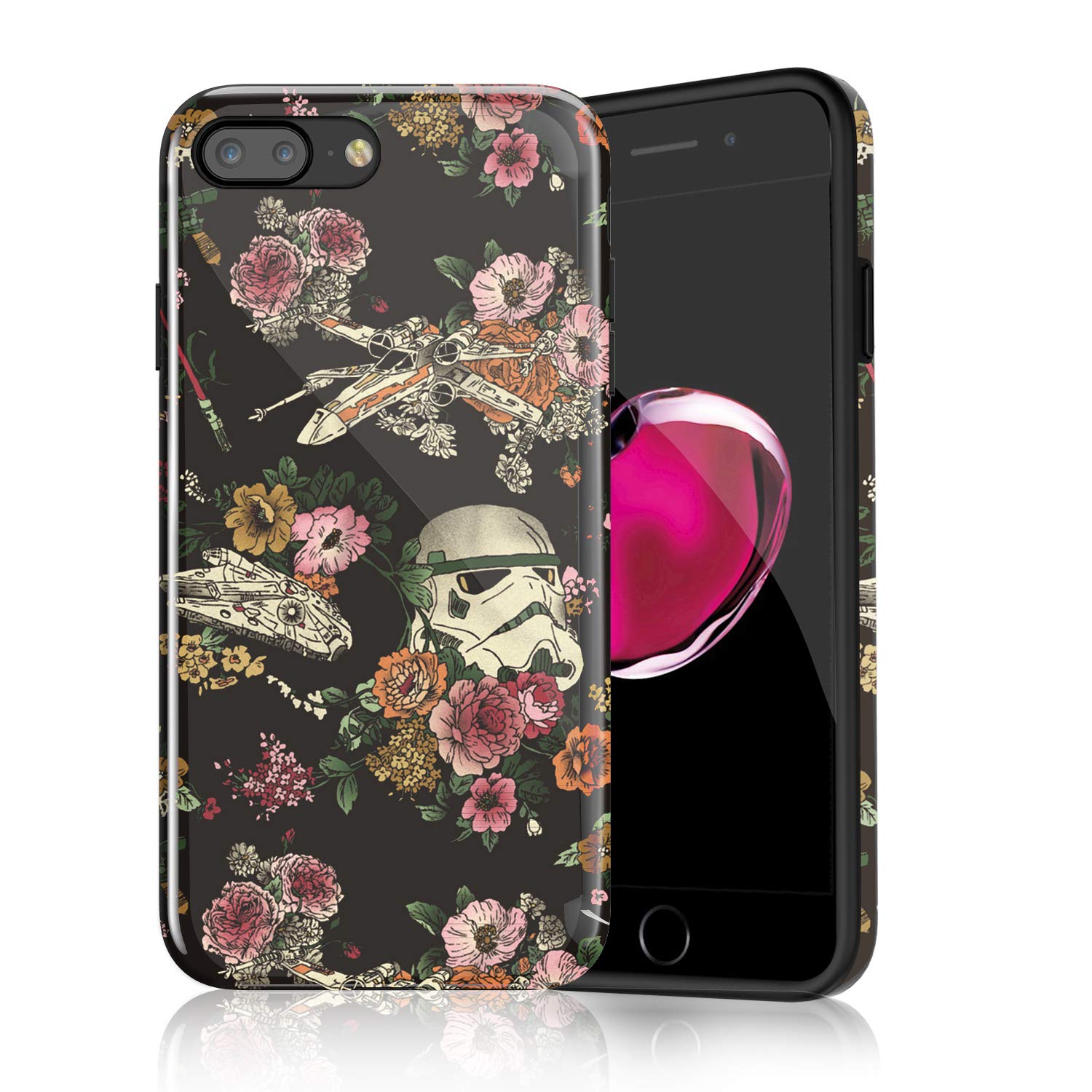 ZQ-LinkiPhone 8 Plus Case, Slim-Fit Anti-Scratch Shock-Proof IMD Soft TPU Cover with Design Pattern for Apple iPhone 7 Plus/iPhone 8 Plus (Floral Botanic Wars Skull)