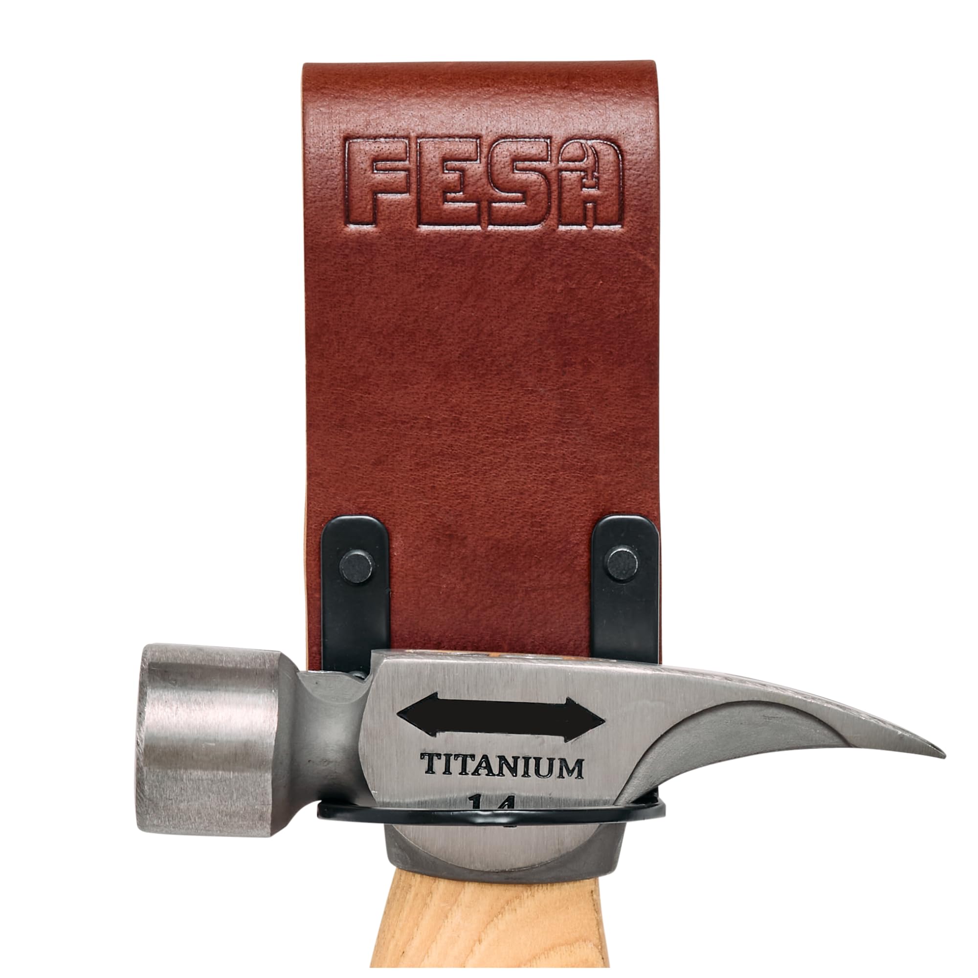 FESA Leather Hammer Holder for Belt - Top Grain Leather Hammer Holster with Steel Hammer Loop & Reinforced Heavy Duty Rivets - Fits Belts up to 3" -
