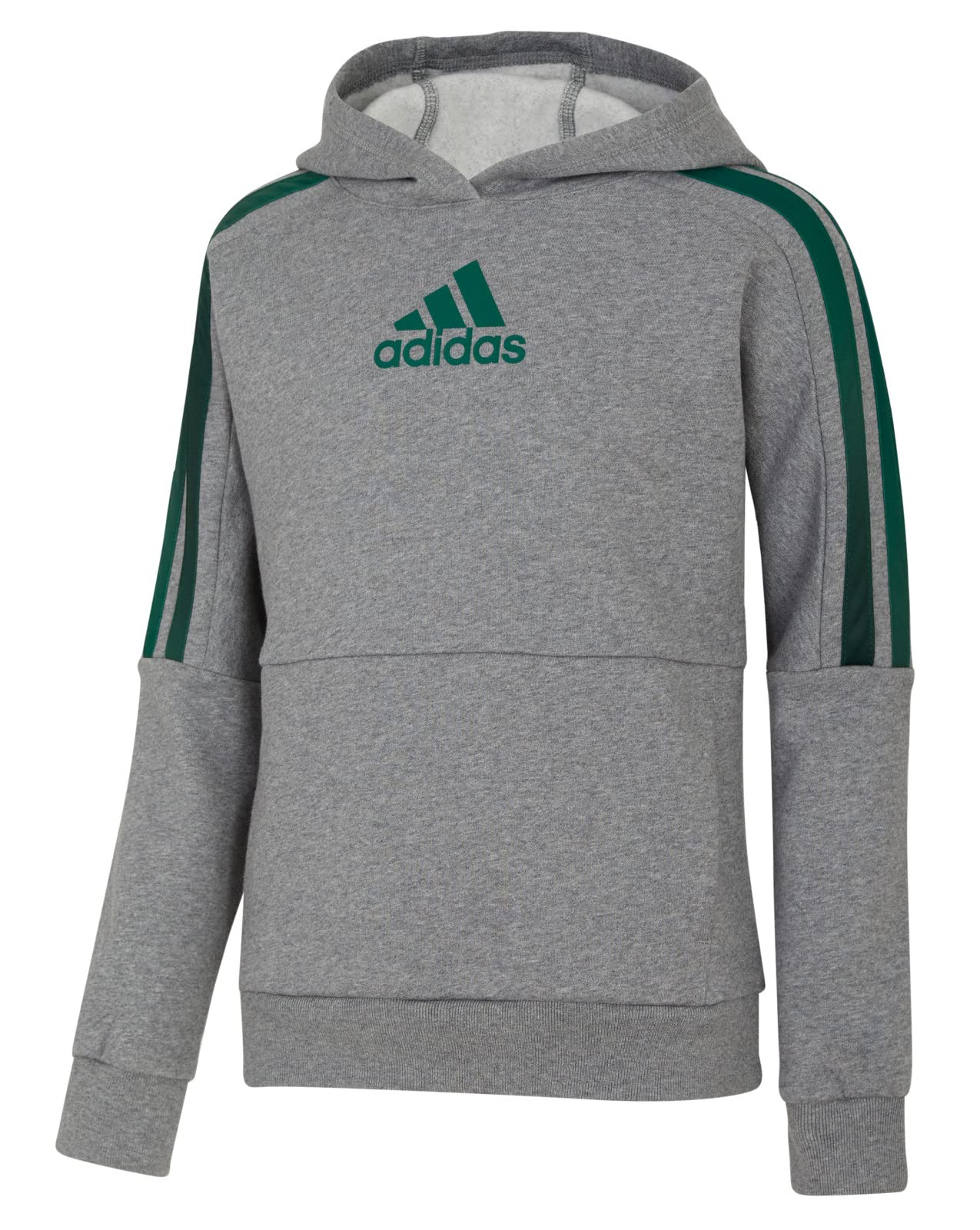 Sweat Adidas garçon gris en molleton souple avec capuche verte
