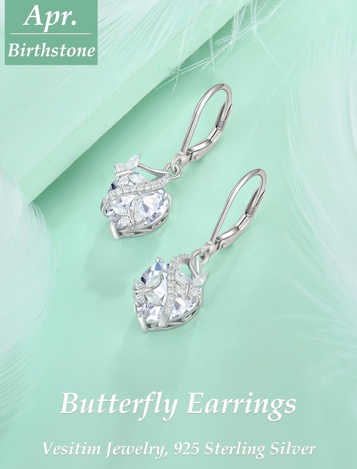 Butterfly Earrings for Women 925 Sterling Silver Heart Earring Birthstone Jewelry - Image 4