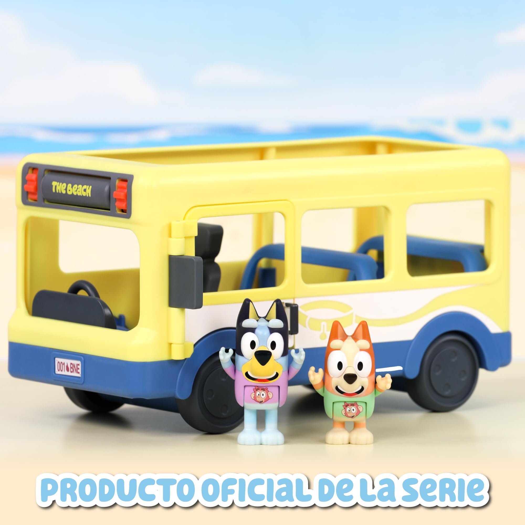 Bluey - School Bus, autobús para el Cole 2 Figuras con Bingo Personajes de la Serie de Dibujos inantil, Cartel con Destino de Ruta Giratorio, niños y niñas + 3 años, Famosa (BLY39010)