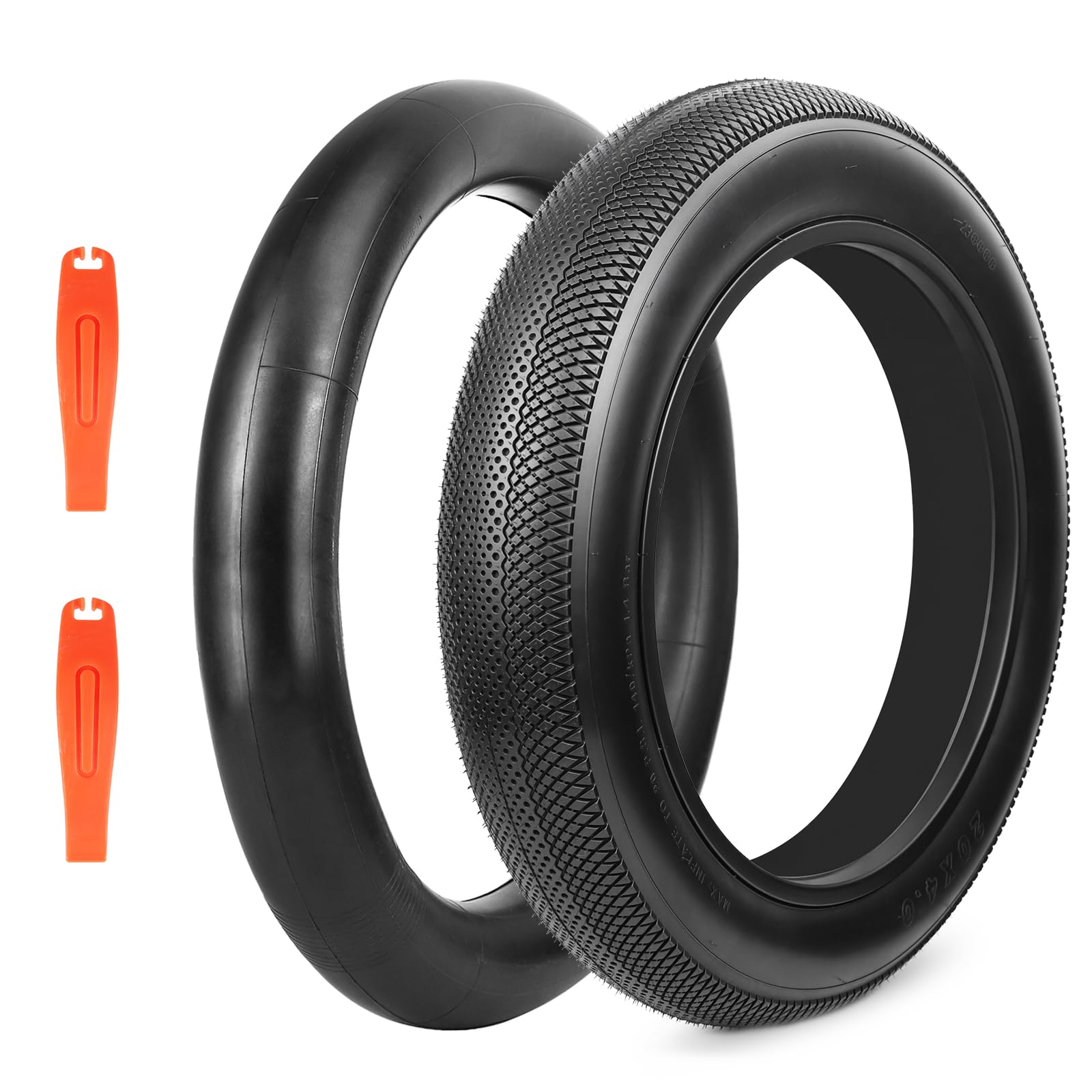 BALINGE E Bike 16/20/26x4.0 Fat tire 1/2 Pack Heavy Duty High-Performance Wear-Resistant E-Bike Mountain Snow Bike Tire,Brown/White Wall/Black (Black（1 Tire & 1 Tube & 2 levers）, 20" x 4") — image 1