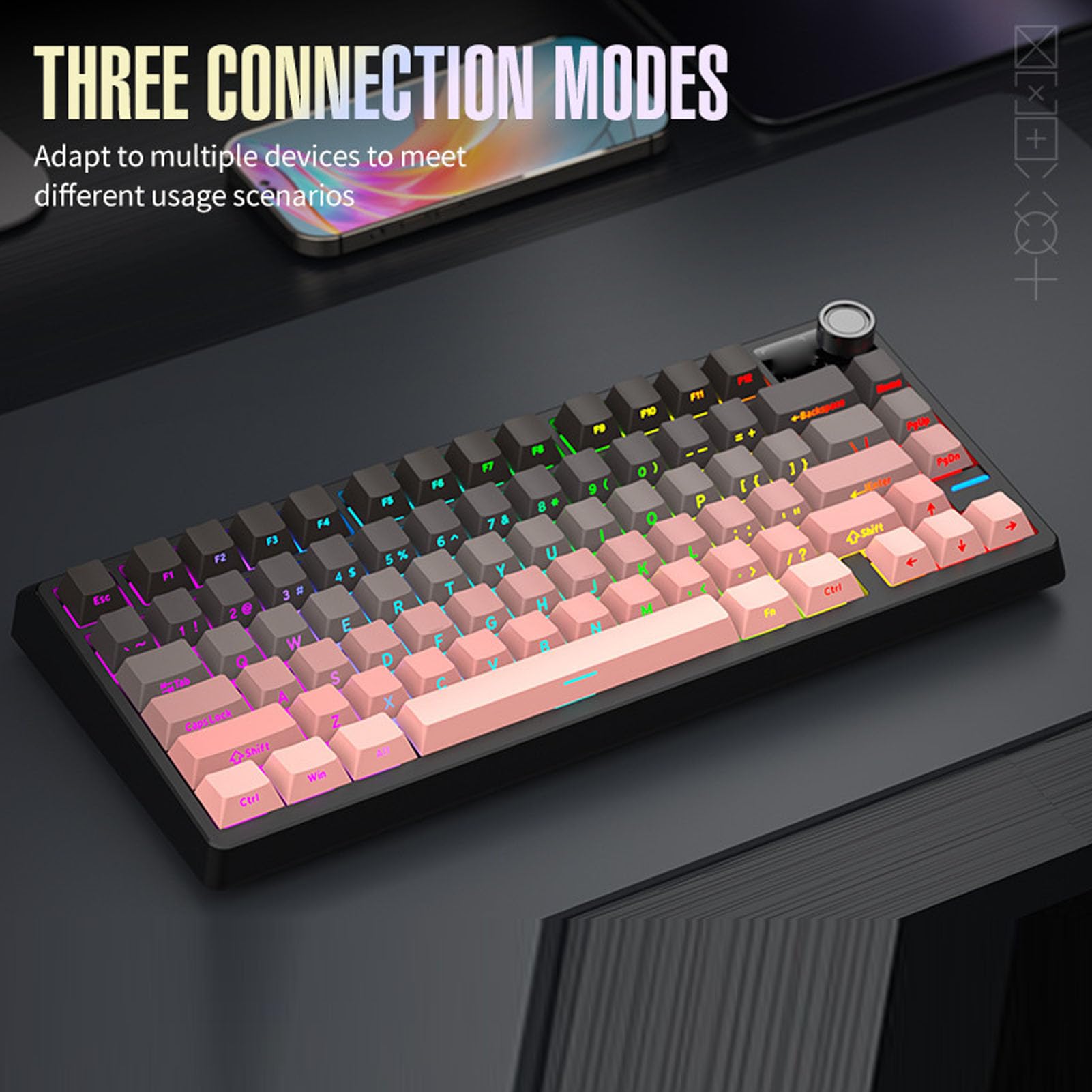 Asixxsix Tastiera da Gioco Meccanica, 3 modalità Wireless Bluetooth 2.4G Cablata con Batteria da 4000 MAh, Interruttori Sostituibili a Caldo, Copritasti PBT a 79 Tasti, (Rosa)