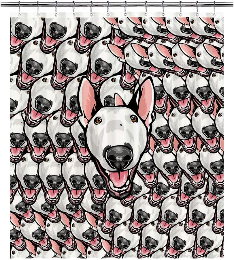 Bull Terrier Dogs Shower Curtain Pet's Mash Face for Kids Dog Lovers Bathroom Decor Set Waterproof Fabric with 12 Hooks 72x66 Inch