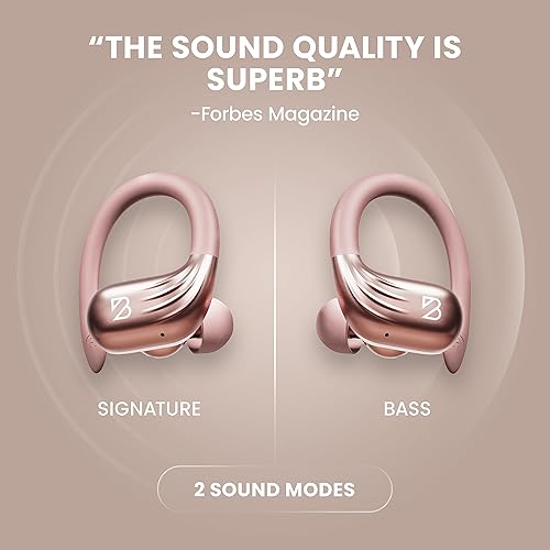 Miniatura 4 de Auriculares inalámbricos de oro rosa para mujer, auriculares deportivos Bluetooth rosa para correr, batería de 80 horas de duración sobre la oreja