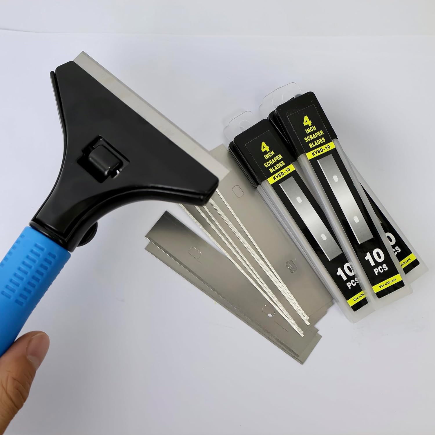 4" Scraper Razor Blades, 4 inch Scraper Blades Refills, 50 PCS(5 Box) Replacement Stainless Steel Blades to Remove Labels, Decals, Stickers, Wallpaper Adhesive Vinyls, etc.