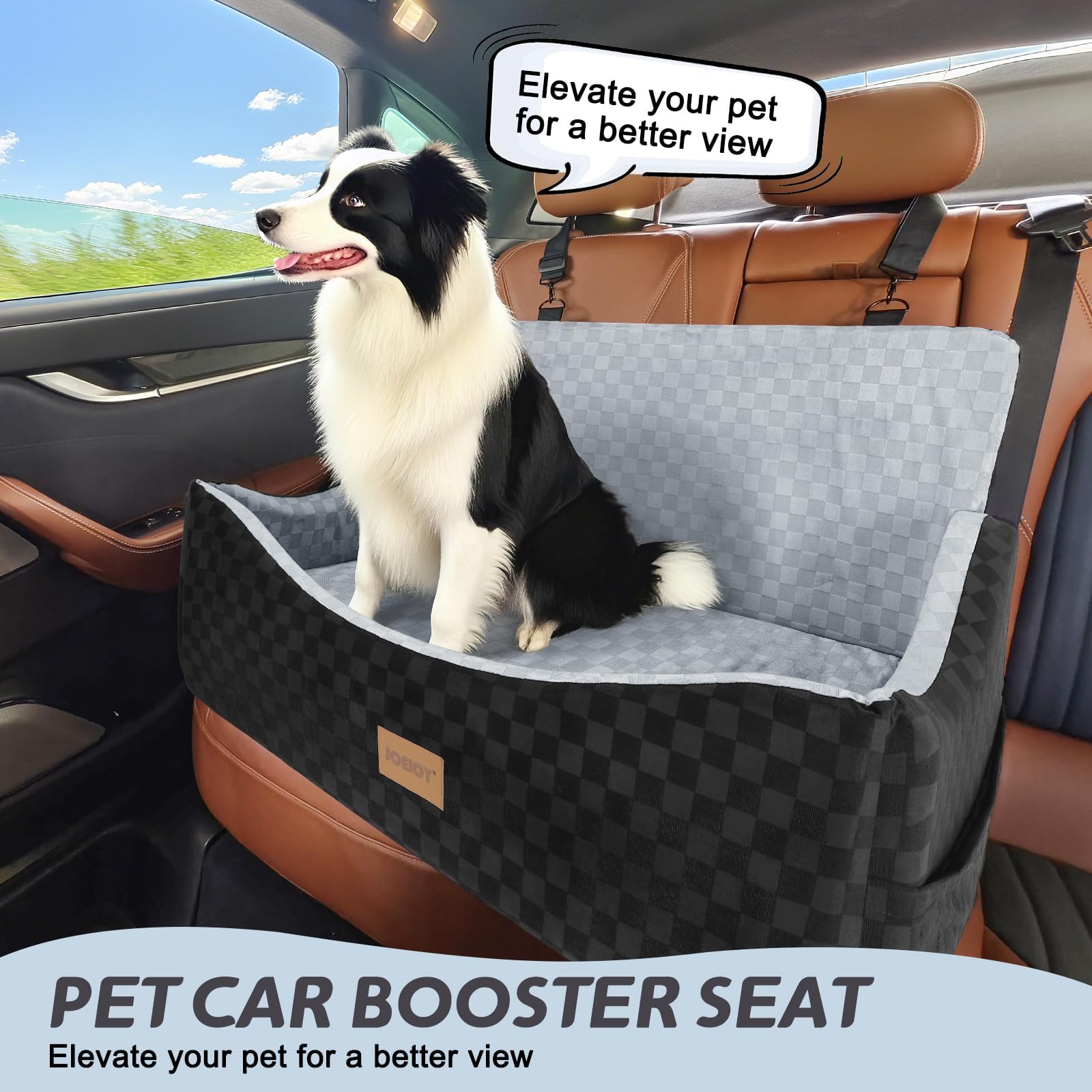 Detailed view of the JOEJOY dog car seat's memory foam cushioning and dual-fabric interior.