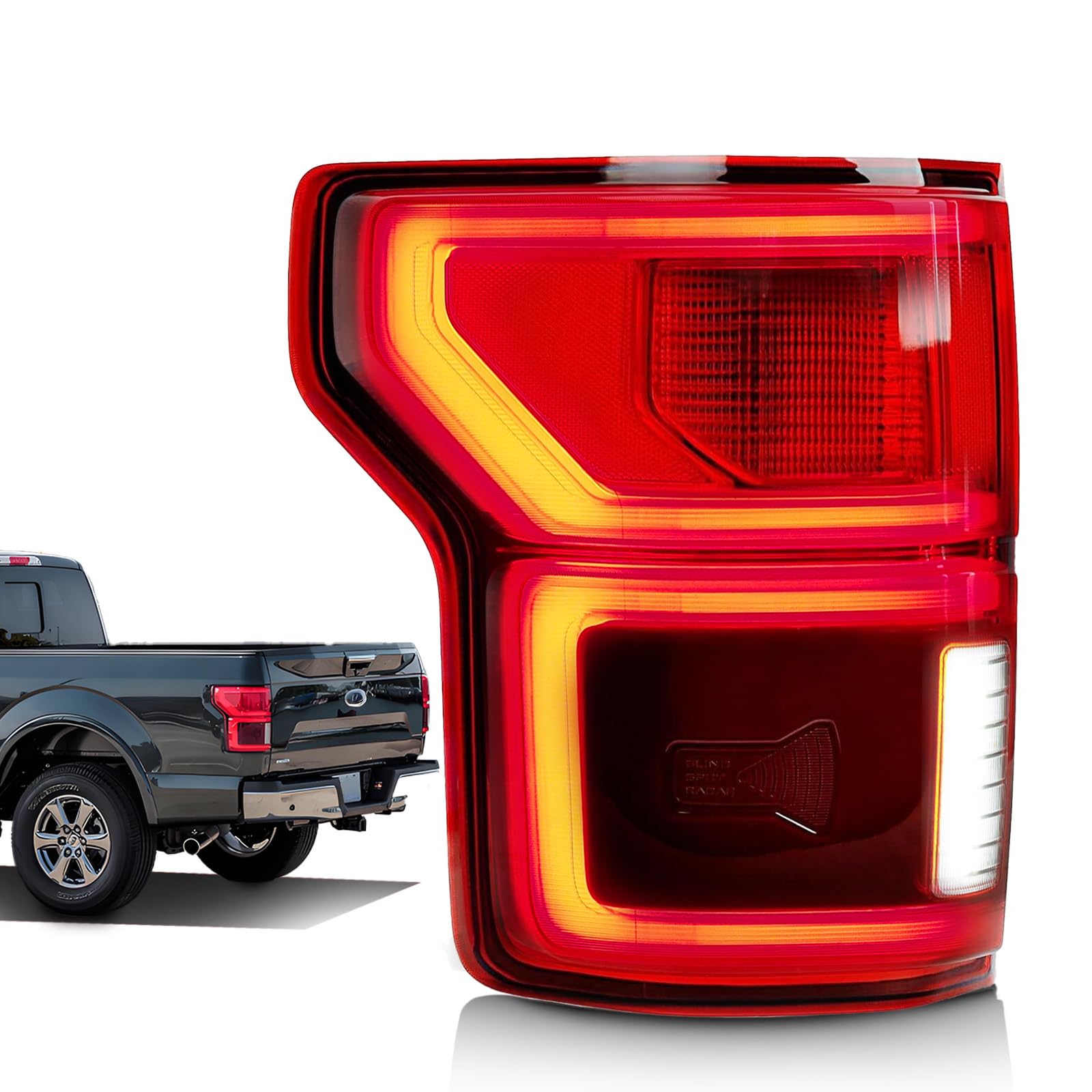 LED Tail Lights Compatible with 2018-2020 Ford F150 XLT/LARIAT/KING RANCH/PLATINUM/LIMITED Rear Taillight Assembly OE: FO2800265 JL3Z13405H? Left Driver Side & Blind Spot ?
