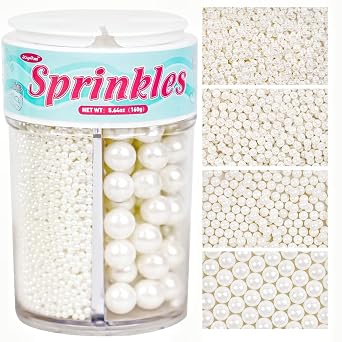 White Pearl Sugar Sprinkles for Cake Decorating, 4 sizes 160g/5.64oz, Candy Pearls Cupcake Toppers, Pearl Sprinkles for Baking, Pearl Cake Decorations, Sprinkles for Cake Pops, Party Holiday Supplies
