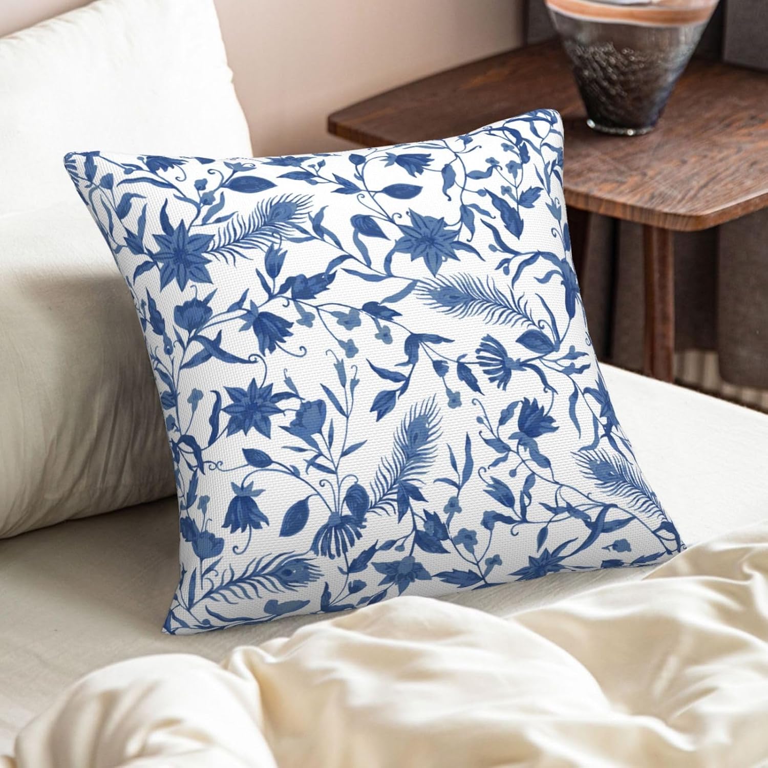 Blue Floral Outdoor Throw Pillow Covers 20x20 inch Set of 2 Waterproof Flower Accent Pillow Cases Farmhouse Decorative Cushion Covers for Patio Garden Furniture