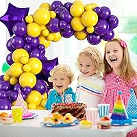 Vista 6 de GREMAG Globos morados y amarillos, kit de 113 piezas de guirnalda de globos morados y amarillos, con dos globos de papel de aluminio de estrella