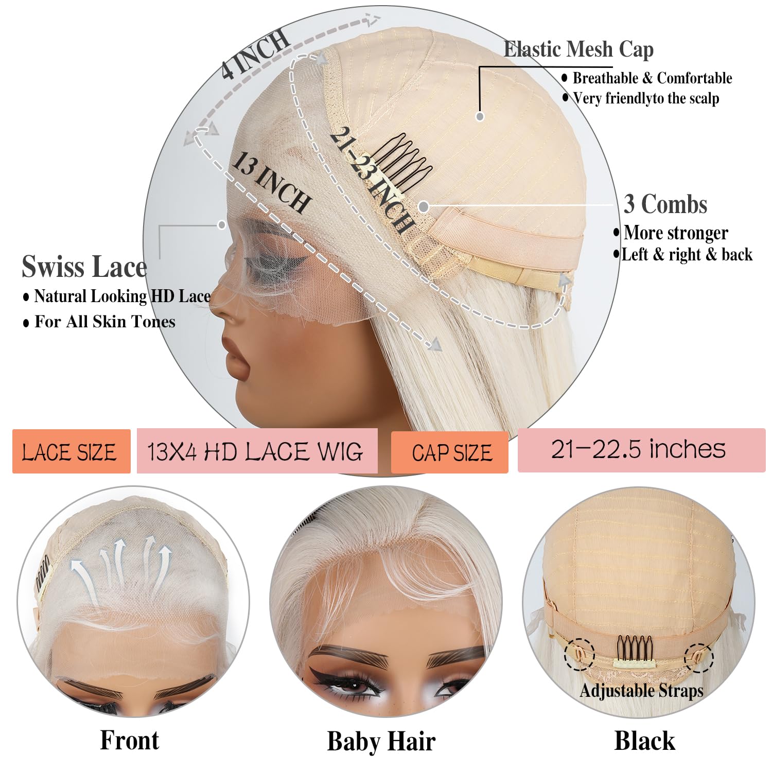 White Synthetic Lace Front Wigs 30inch Long Straight Wig 13x4 Synthetic Wigs for Black Women Pre Plucked with Baby Hair Natural Looking Wig for Daily Use