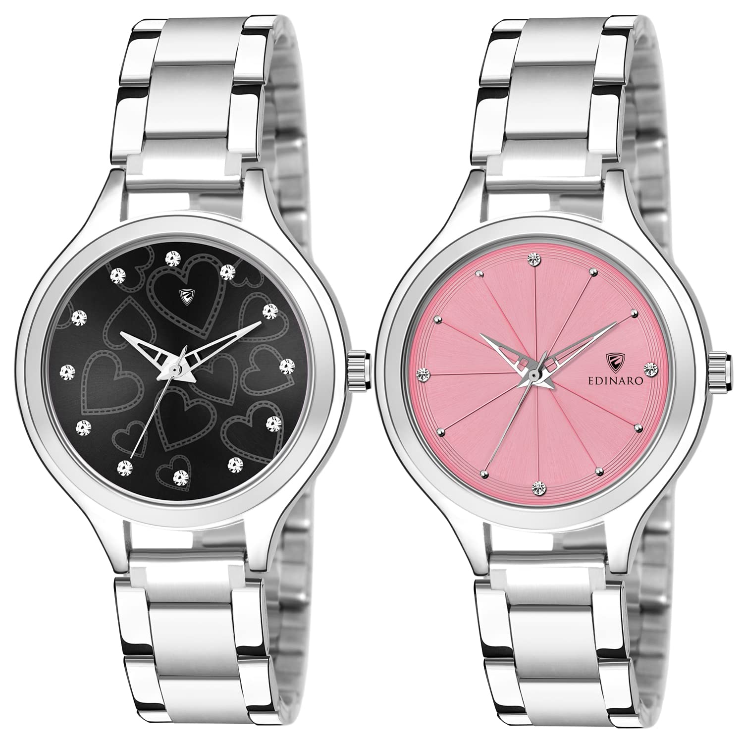 EDINARO Analogue Round Studed Dial with Silver Bracelet Strap Girls & Womens Wrist Watch (Pack of 2) (B09P1JQX5S) Amazon Price History, Amazon Price Tracker