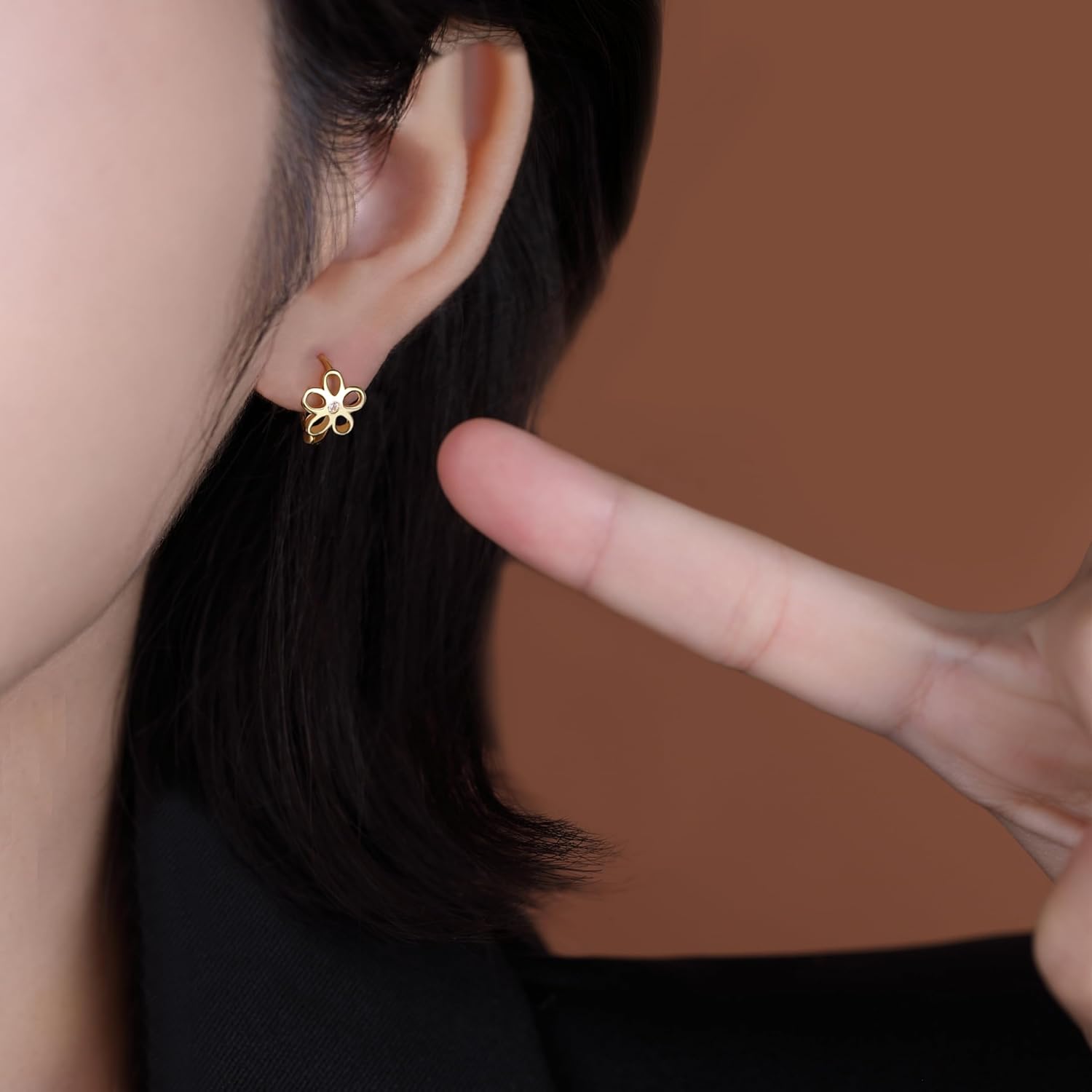 Reffeer Solid 925 Sterling Silver Flower Hoop Earrings Huggie for Women Teen Girls CZ Flower Hoop Earrings Spring - Image 3