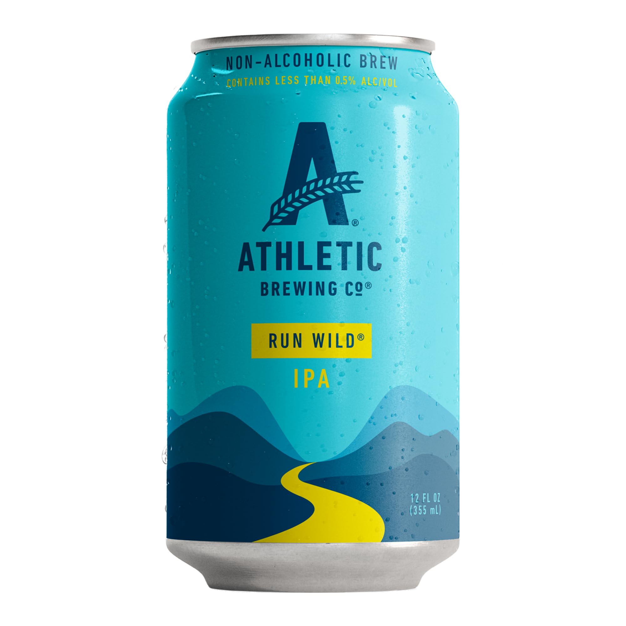 Athletic Brewing Company Craft Non Alcoholic Beer, IPA, Pair With Pizza, Burgers, or Tacos, Vegan Hops & Malt Blend With Citrus & Pine Notes, Low Calorie, Run Wild, 12 Pack, 12 FL Oz Cans