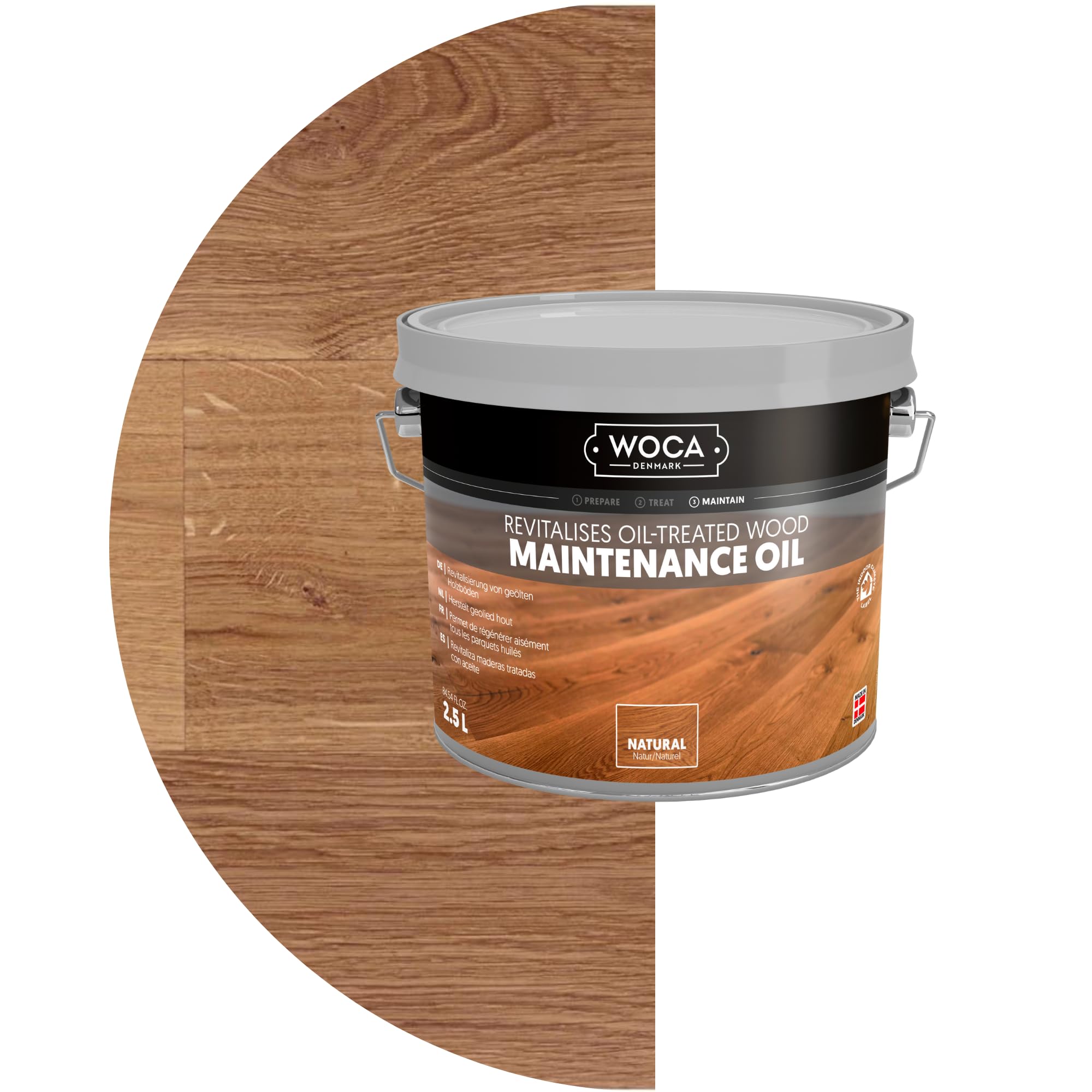 WOCA Denmark Maintenance Oil Pflegeöl Natur 5 L (2 x 2, 5 L) - Pflegeöl für Parkett & Holz im Innenbereich
