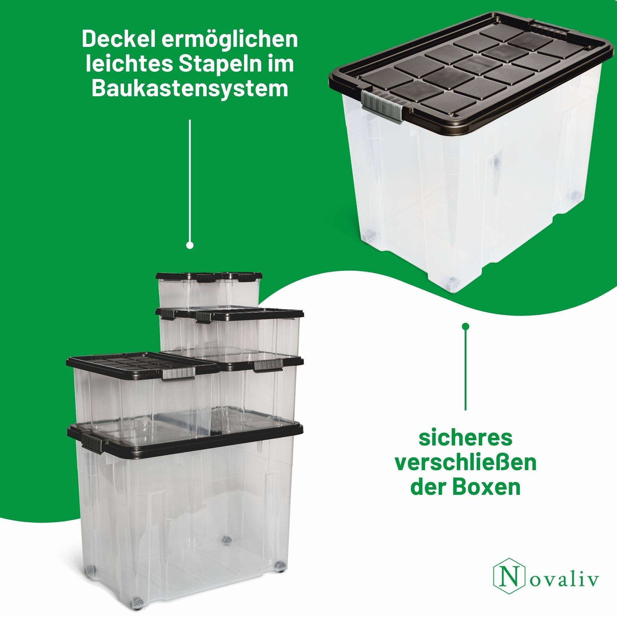 Novaliv 10x Ersatzdeckel 28-40 Liter mit Clipverschluss 61x40 cm Antrazit