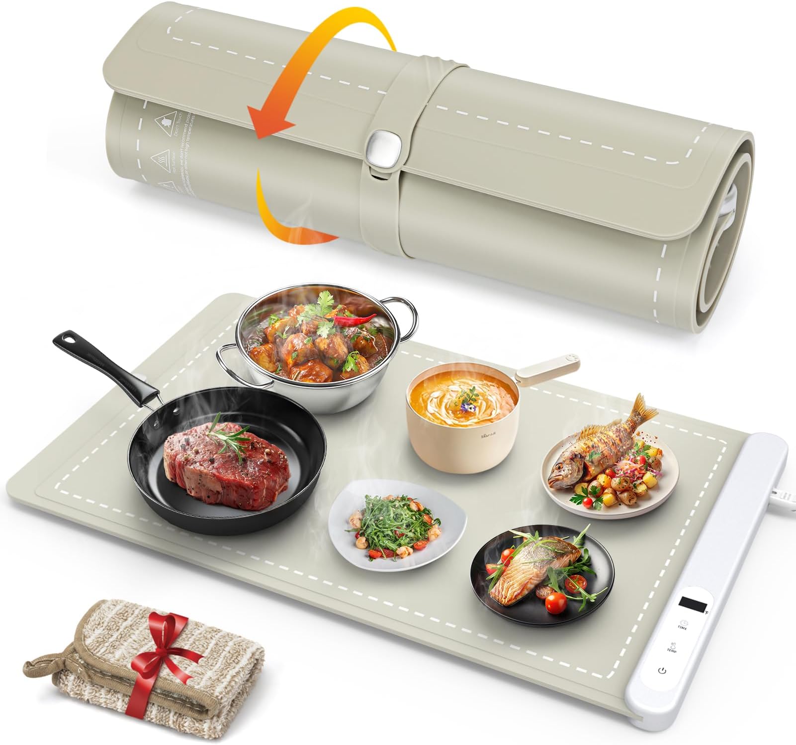 FYY Warming Mat for Food 24"x15", Rapid and Full Surface Heating Khaki