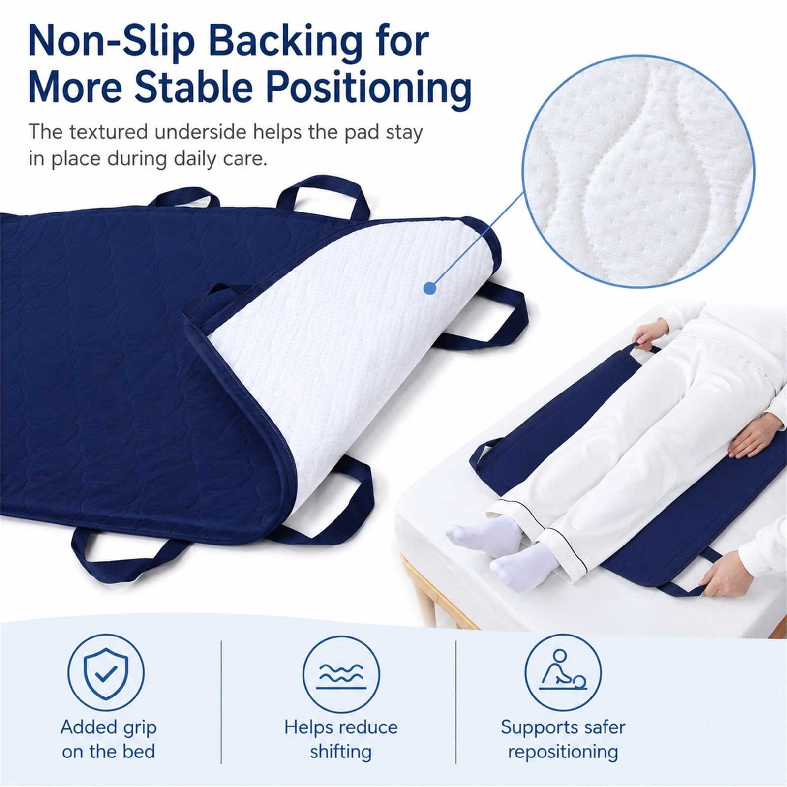 Empapadores de Cama Lavables con 10 Asas Sábana de Transferencia de Pacientes Impermeable Almohadilla de Posicionamiento Reutilizable para Personas(5layers 8 handles blue grid90*150)