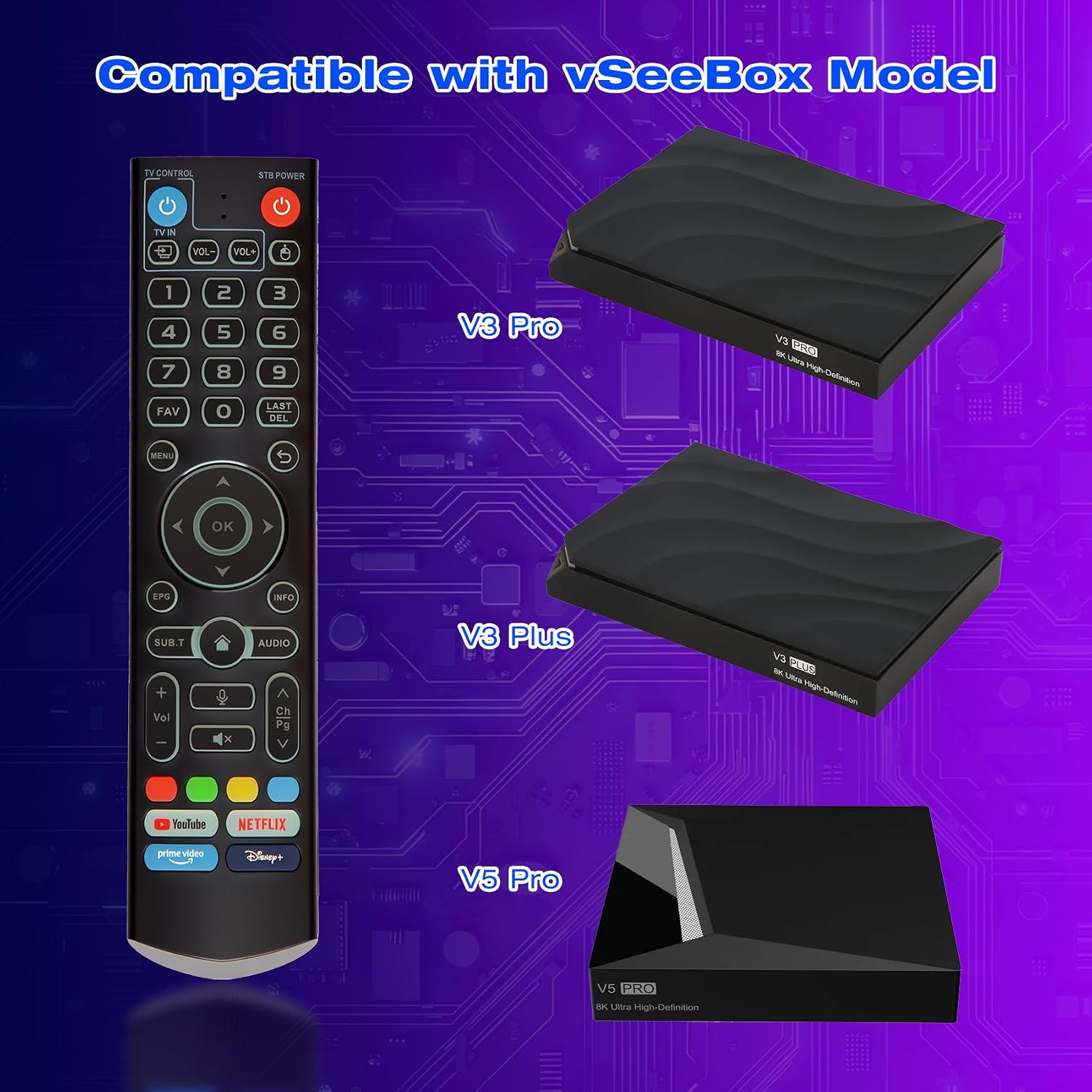 V3 Pro V3 Plus V5 Pro TV Box Voice Remote Control Replacement, Compatible with vSeeBox TV Box, Smart Bluetooth Voice Remote Control
