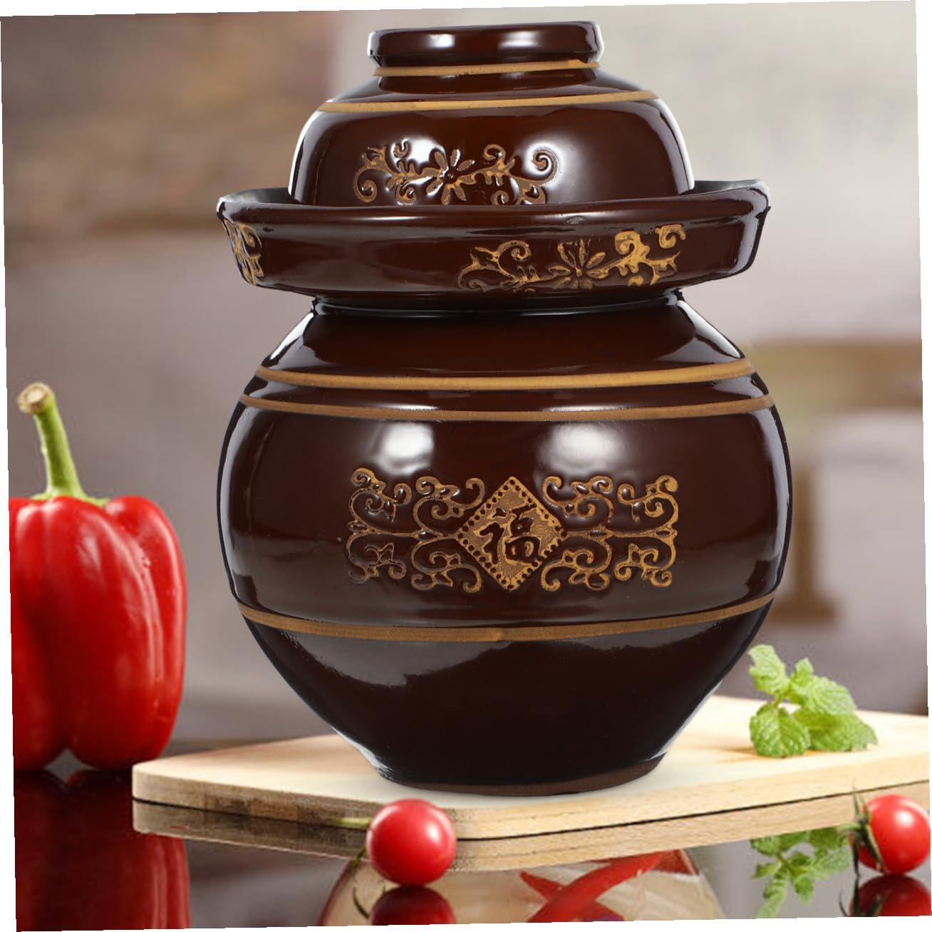 MAGICLULU Keramikversiegelter Sauergurkenbehälter mit Deckel Dichter Verschluss und Glatte Oberfläche für Traditionelle Gurkenaufbewahrung als Vorratsdose in Küche Zufälliger Stil