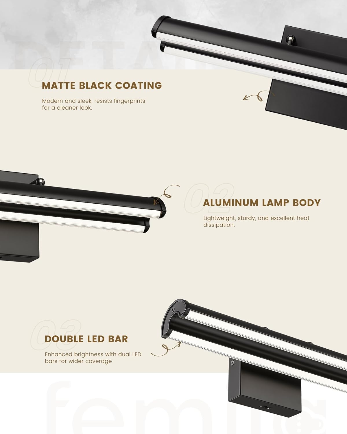 femila 48" wall light, led bathroom light fixtures, 5cct, 180?rotate, vanity light with matte black finsih, 4ffs81b-xl bk