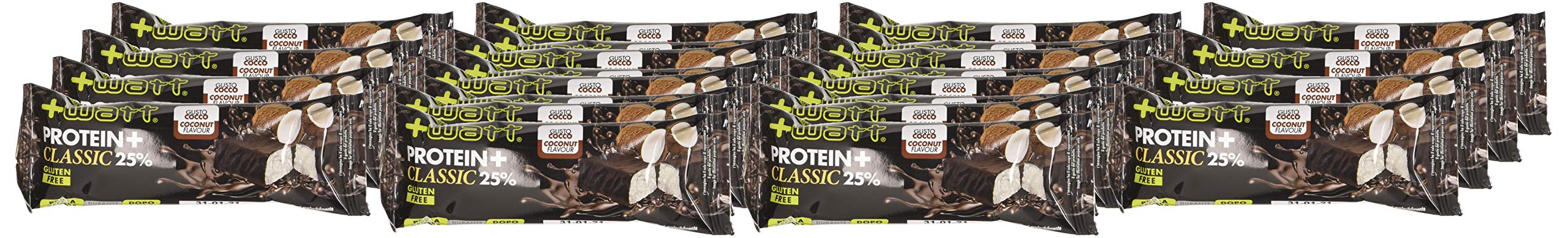 Protein+ - Barretta Proteica al 25% Ricoperta di Cioccolato Fondente (Box 24 barrette, Cocco)