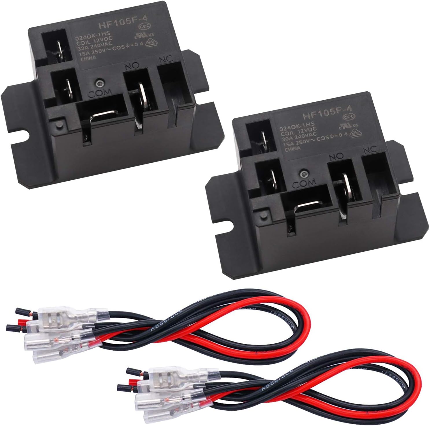Tnisesm 2PCS Power Relay SPST(1 NO) DC12V Coil, 30A SPST 120 VAC with Flange Mounting and 8 Quick Connect Terminals Wires Mini Relay HF105F-4-DC12V-8X