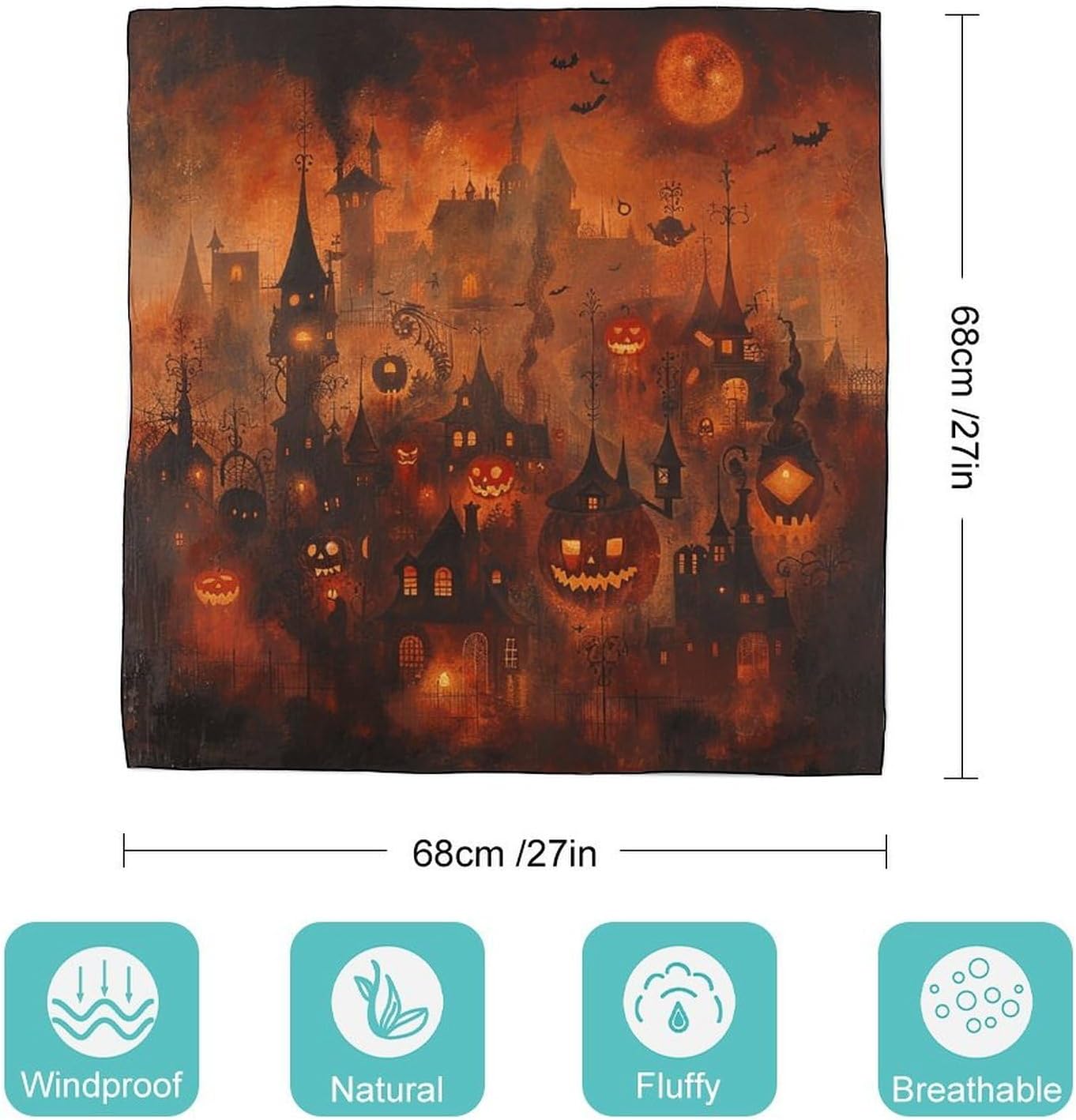 MUSM Elegant Silk Like Neck Scarf for Women, House And Pumpkin Head Scarf Versatile Soft Bandana Fashion Accessories