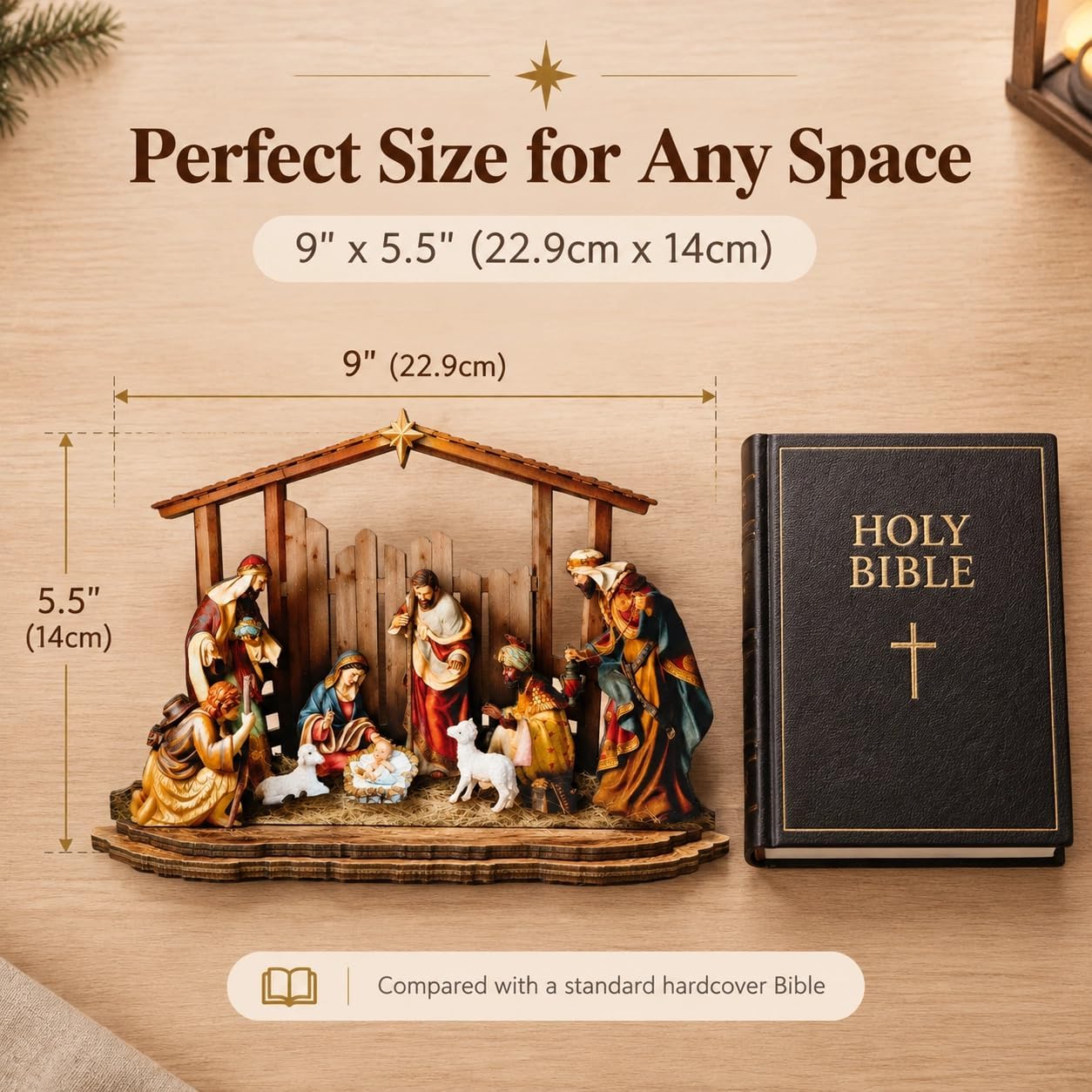 3-Layer Acrylic & Wooden Nativity Tabletop Scene 9"x5.5" Christmas Decor