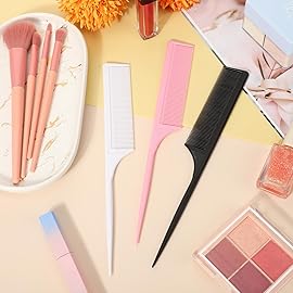 Leinuosen 3 Pack Rat Tail Combs Fine Tooth Parting Tip for Women Carbon Fiber Heat Resistant Anti Static Teasing for Back Combing Root Teasing Adding Volume Evening Styling(Black, Pink, White)