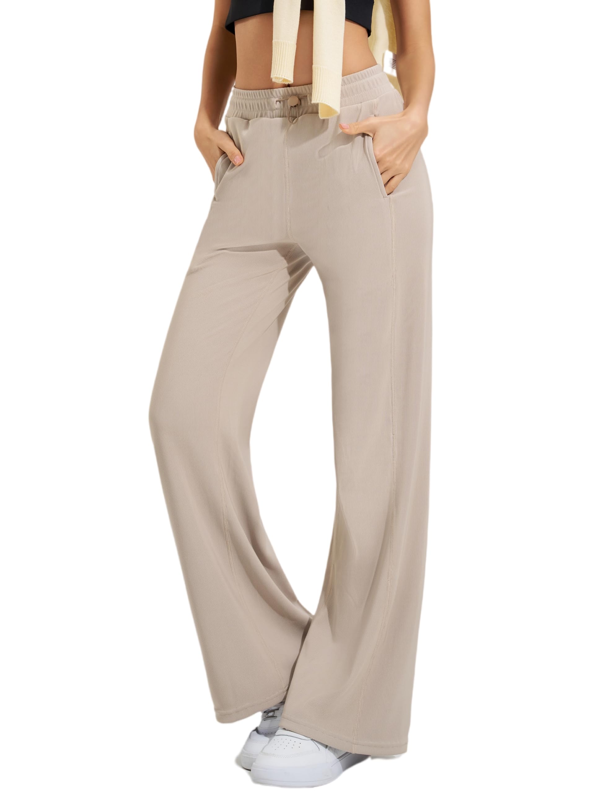 Womens High Waisted Palazzo Pants Wide Leg Business Casual Elastic Waist Stretchy with Pockets