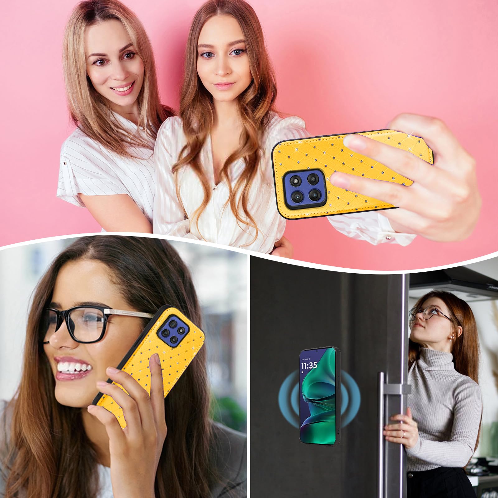 Asuwish Custodia per Motorola Moto G Stylus 5G 2025 con cerniera staccabile a portafoglio con pellicola protettiva per lo schermo Bling Crossbody cinturino glitter flip porta carte di credito slot G5