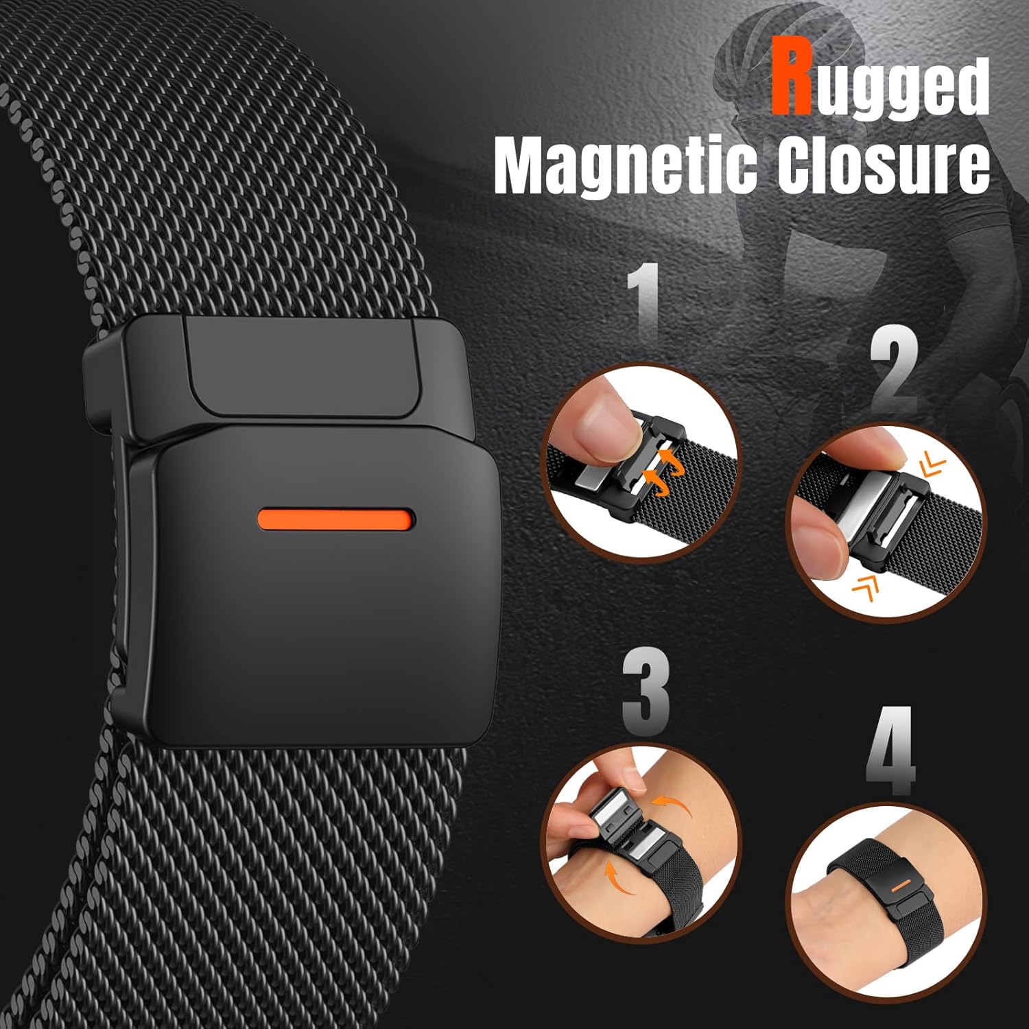 Adorve Metal Bands Compatible with Apple Watch Ultra 3/2/1 Band 49mm 46mm 45mm 44mm 42mm Men, Magnetic Stainless Steel Mesh Metal Sport Milanese Loop for iWatch Bands Series11 10 9 8 7 6 5 4 3 SE3/2/1 - Image 4