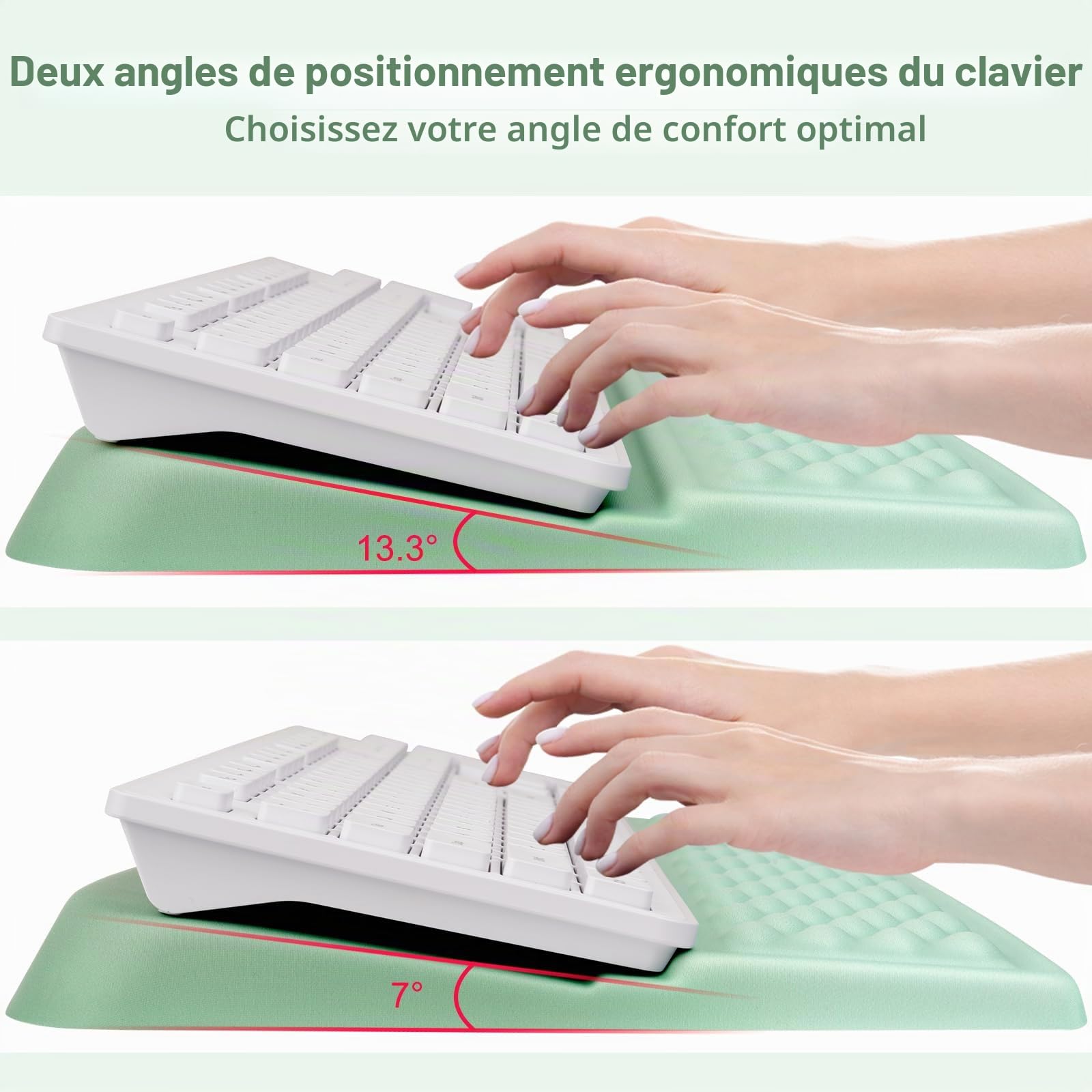 MOSISO Support Clavier avec Repose-Poignets, Ergonomique avec Base Antidérapante Repose-poignet, Anti-Douleur & Facile à Taper, Mousse à Mémoire Massage, Pour Maison & Bureau,Menthe Verte