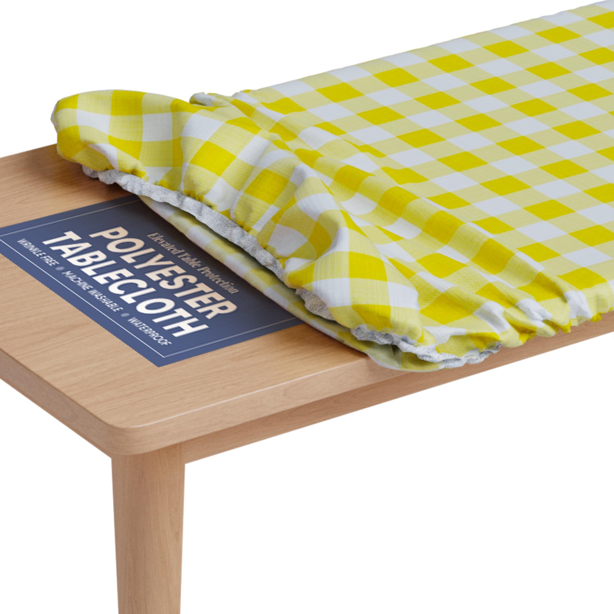 Sorfey Yellow Tablecloth Of Polyester -Fitted With Elastic, Water Proof, Washable, Fits For Table 36 X 72 Inch, Checked Design, For Indoor/Outdoor Kitchen And Picnic And More...