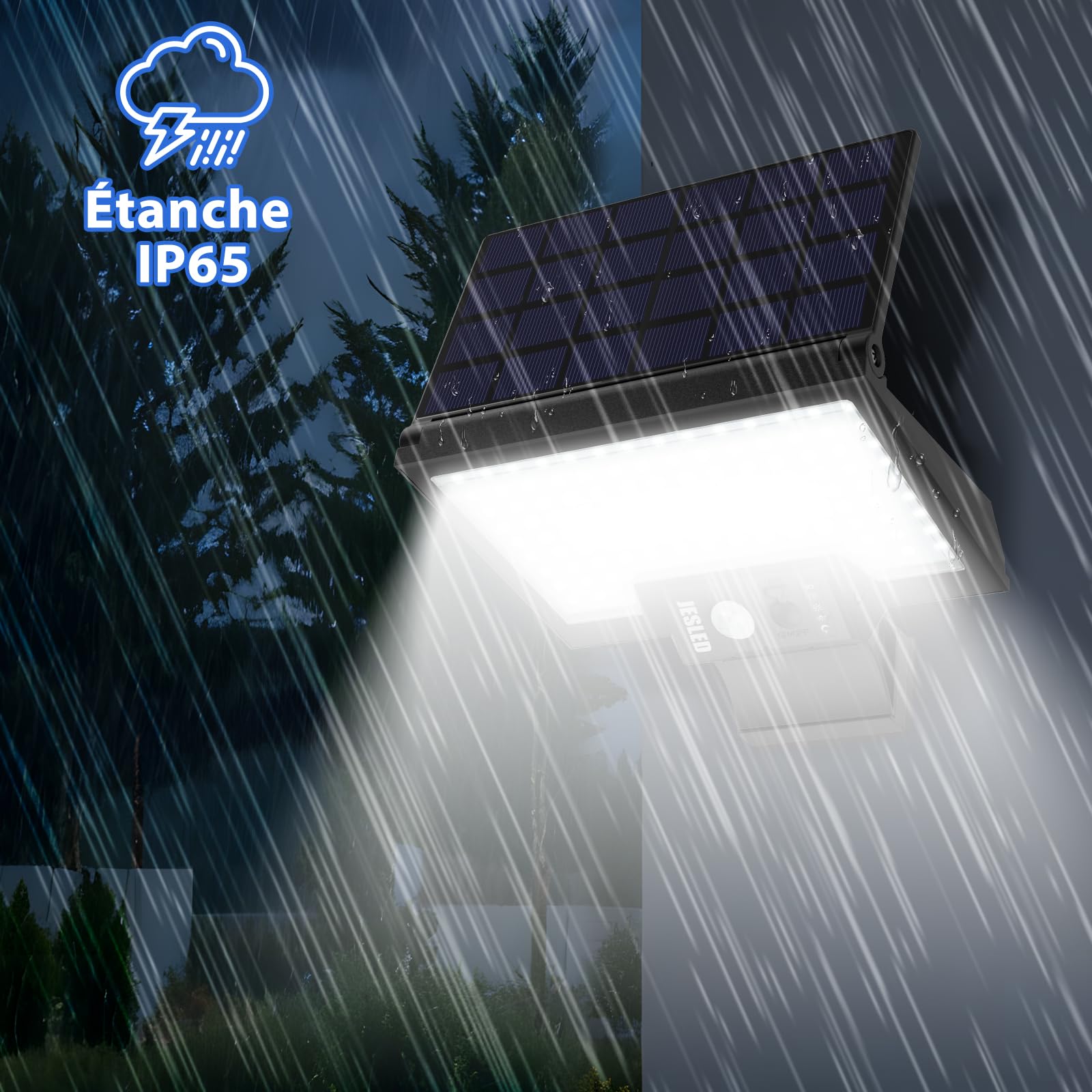 JESLED Lampe Solaire Extérieur avec Télécommande pour Jardin 3 températures de couleur De Mouvement, 2600mAh, 4 Modes, Applique Murale De Sécurité étanche Sans Fil, 4 Paquet
