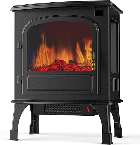 Chimenea eléctrica independiente de 26 pulgadas con control remoto y temporizador de 12 horas, estufa de calentador infrarrojo con efecto de llama