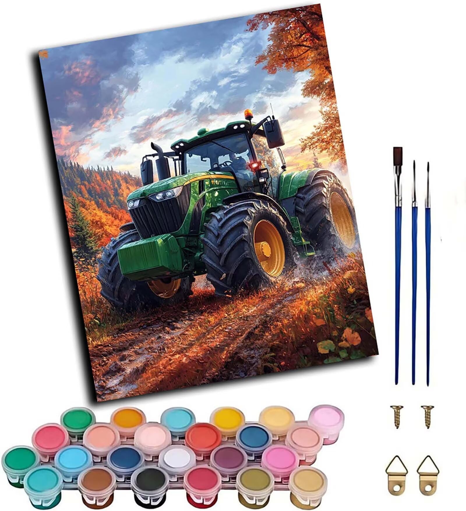 Malen Nach Zahlen Erwachsene mit Rahmen Traktor Malen Nach Zahlen, DIY Basteln Erwachsene Landschaft Leinwand Bilder, Paint by Numbers Handgemalt Ölgemälde Kit, Deko Wohnzimmer 60x80cm 8-2234