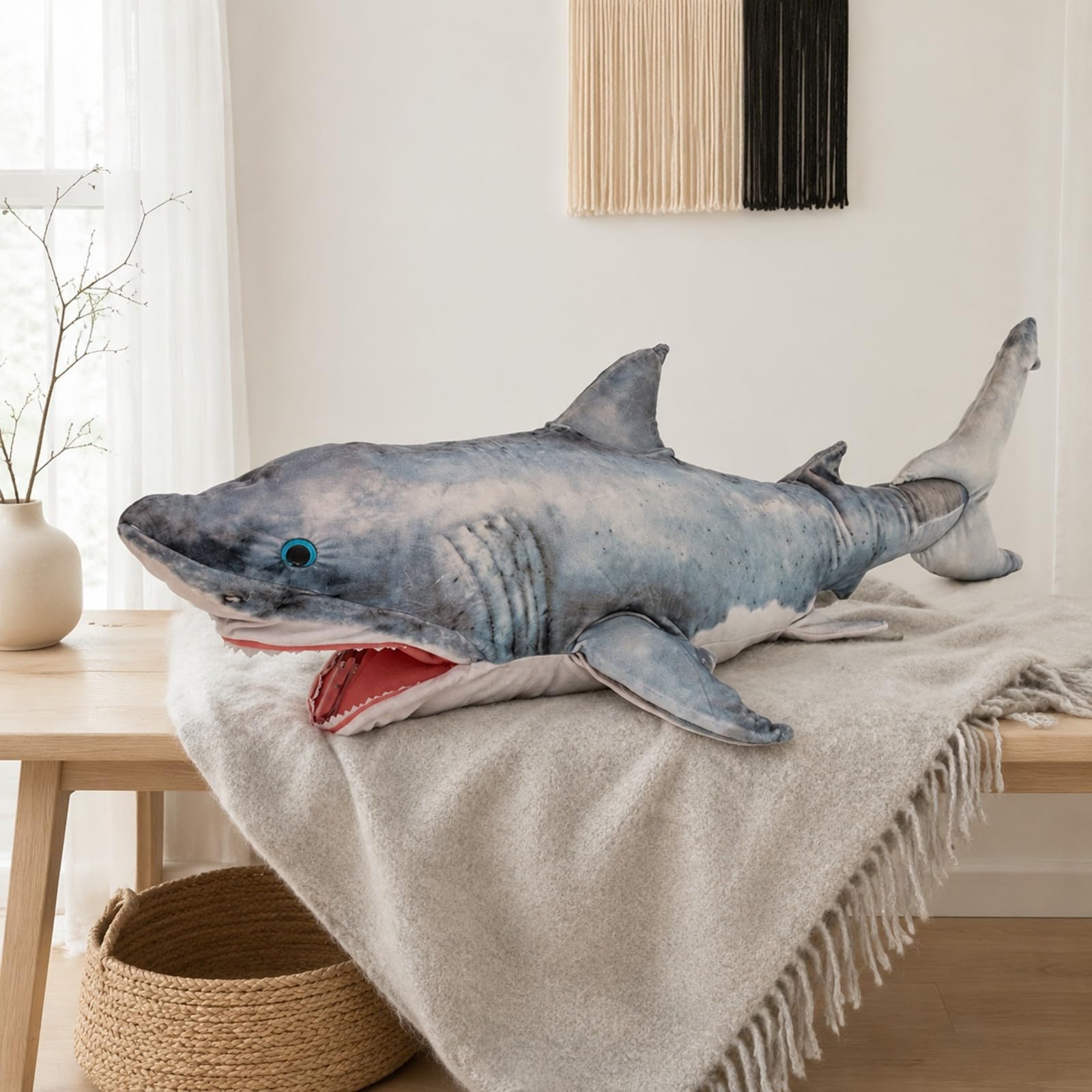 Peluche con Bocca Aperta Soffice a Forma di Decorativo per Area di Gioco, Tema Marino, 130CM, PupazzoSqualo