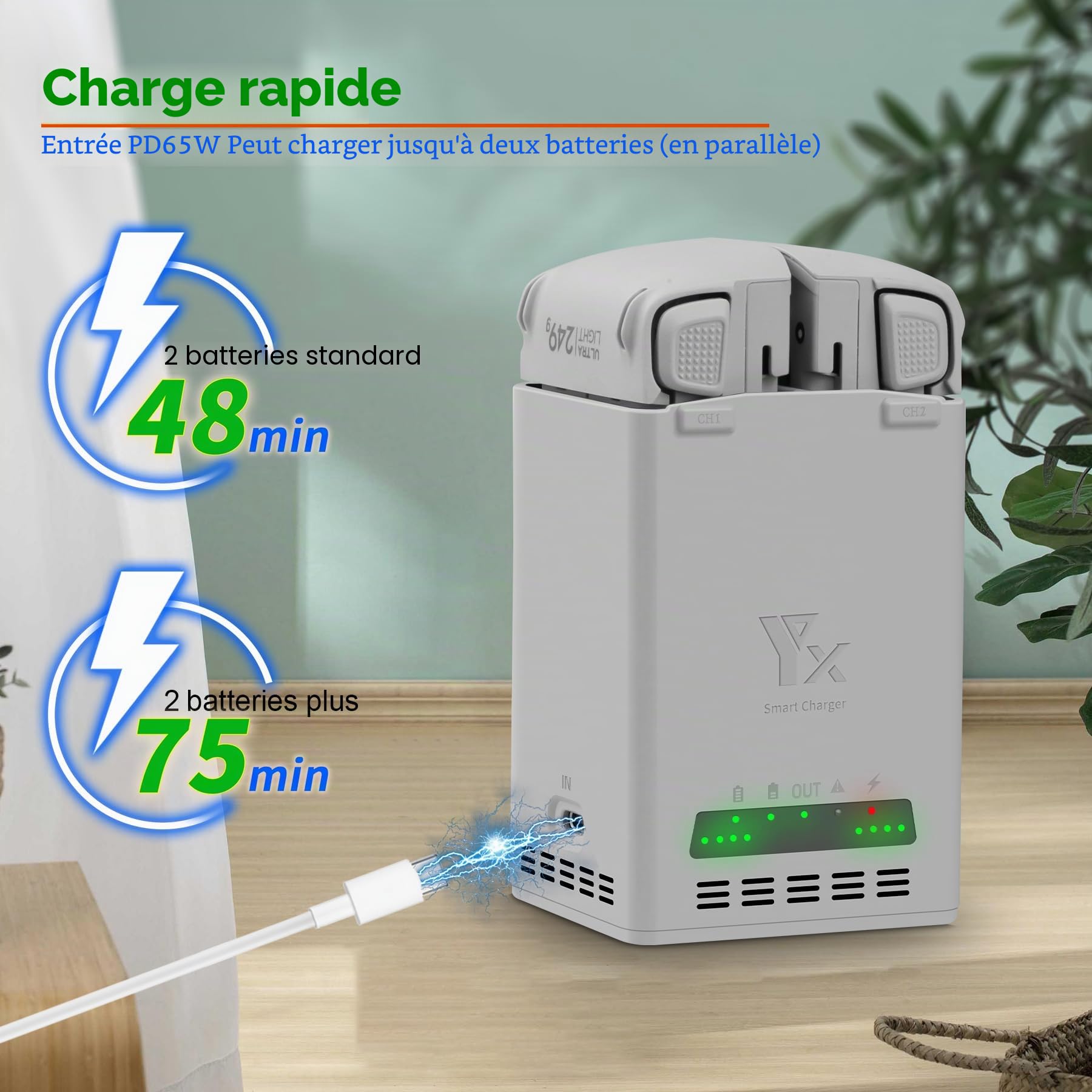 Chargeur de batterie bidirectionnel 65 W avec charge de stockage pour DJI Lito 1 X1