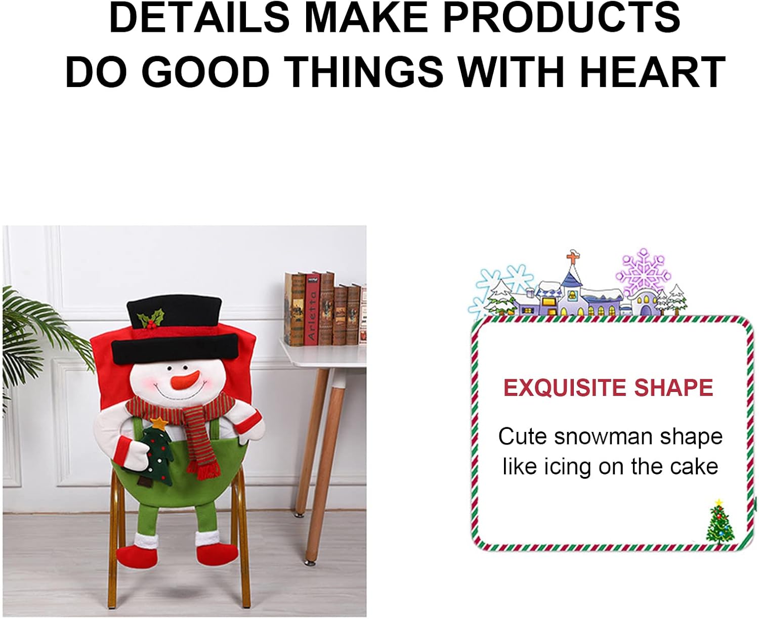 Christmas Chair Back Covers Set of 2, Cute Santa Claus Snowman Elf Xmas Dinner Chair Cover, Kitchen Dining Chair Slipcovers for Dining Room Christmas Holiday Decor