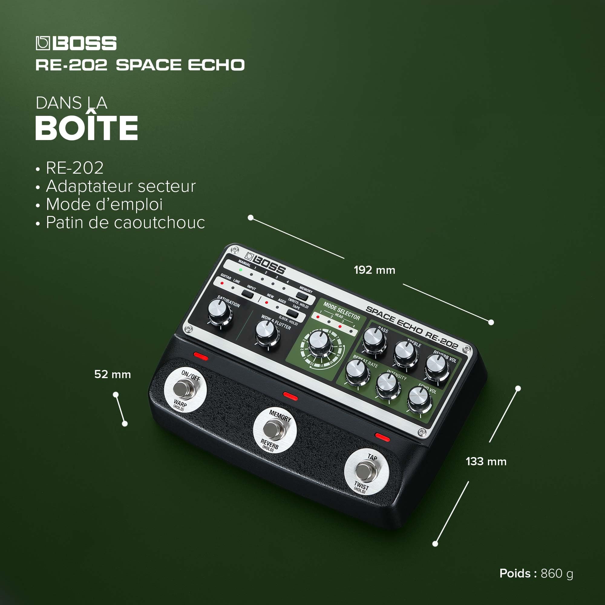 BOSS RE-202 Space Echo | Pédalier de delay, reverb et écho à bande | Une recréation moderne compacte du légendaire Roland RE-201 Space Echo | Véritable stéréo | Reverb à ressort